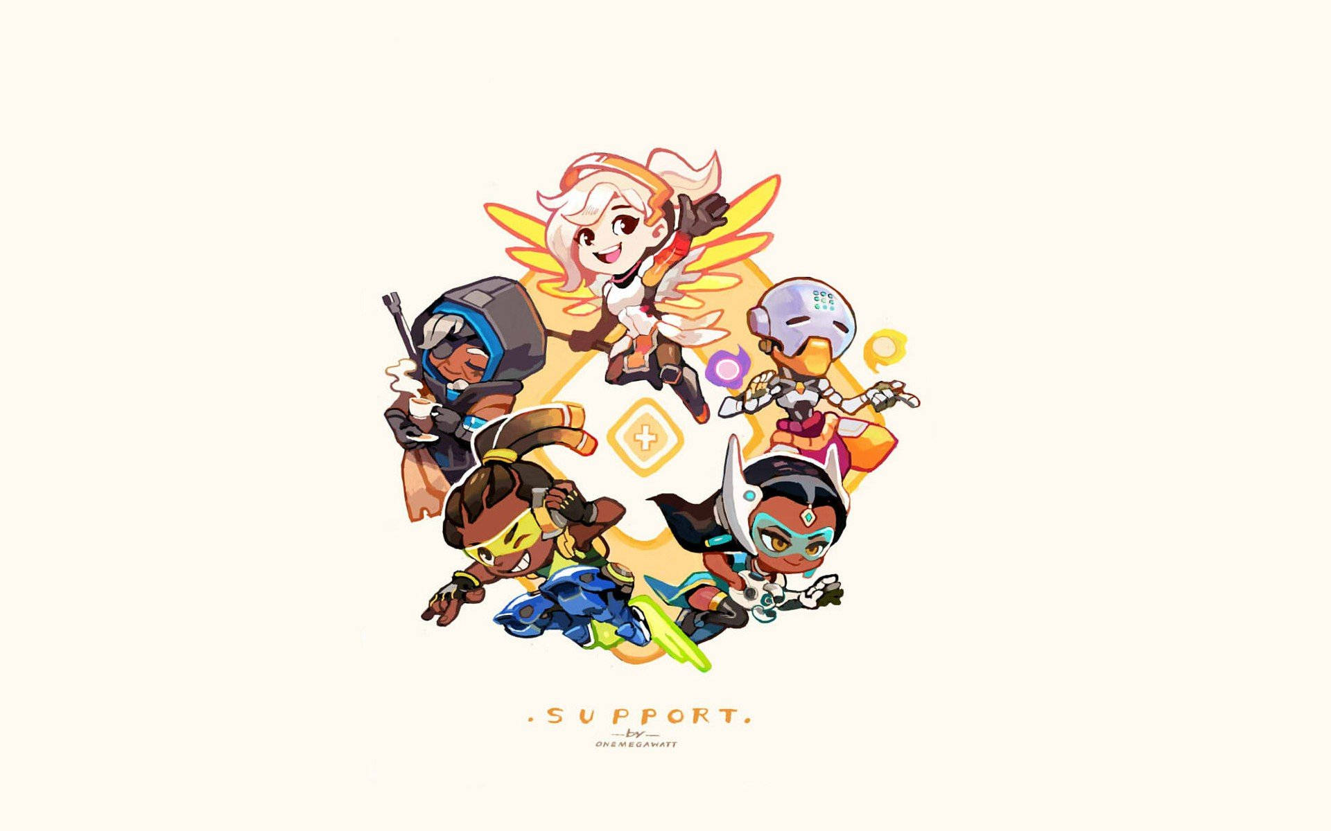Overwatch, chibi-style, support heroes, Full HD Desktop Wallpaper