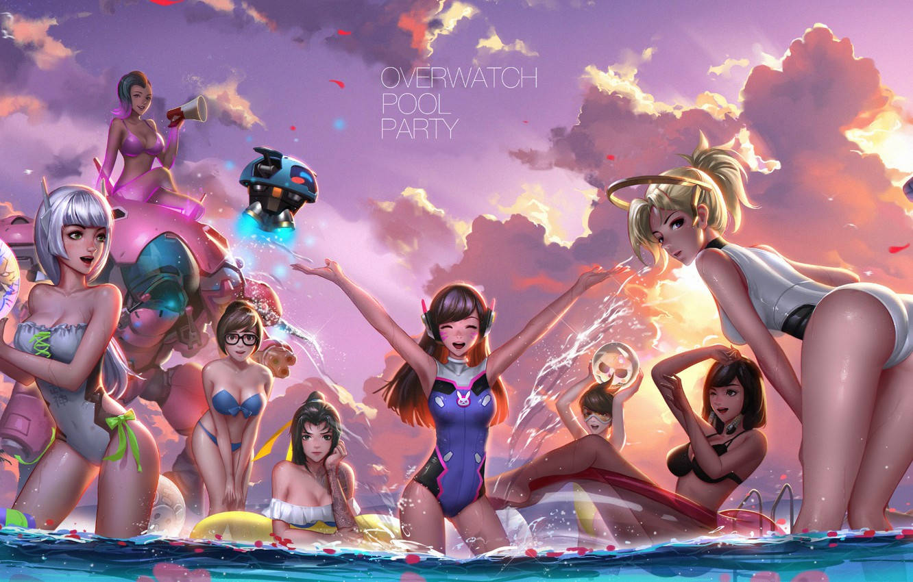 Overwatch, bikini swimsuits, pool party, HD Desktop Wallpaper