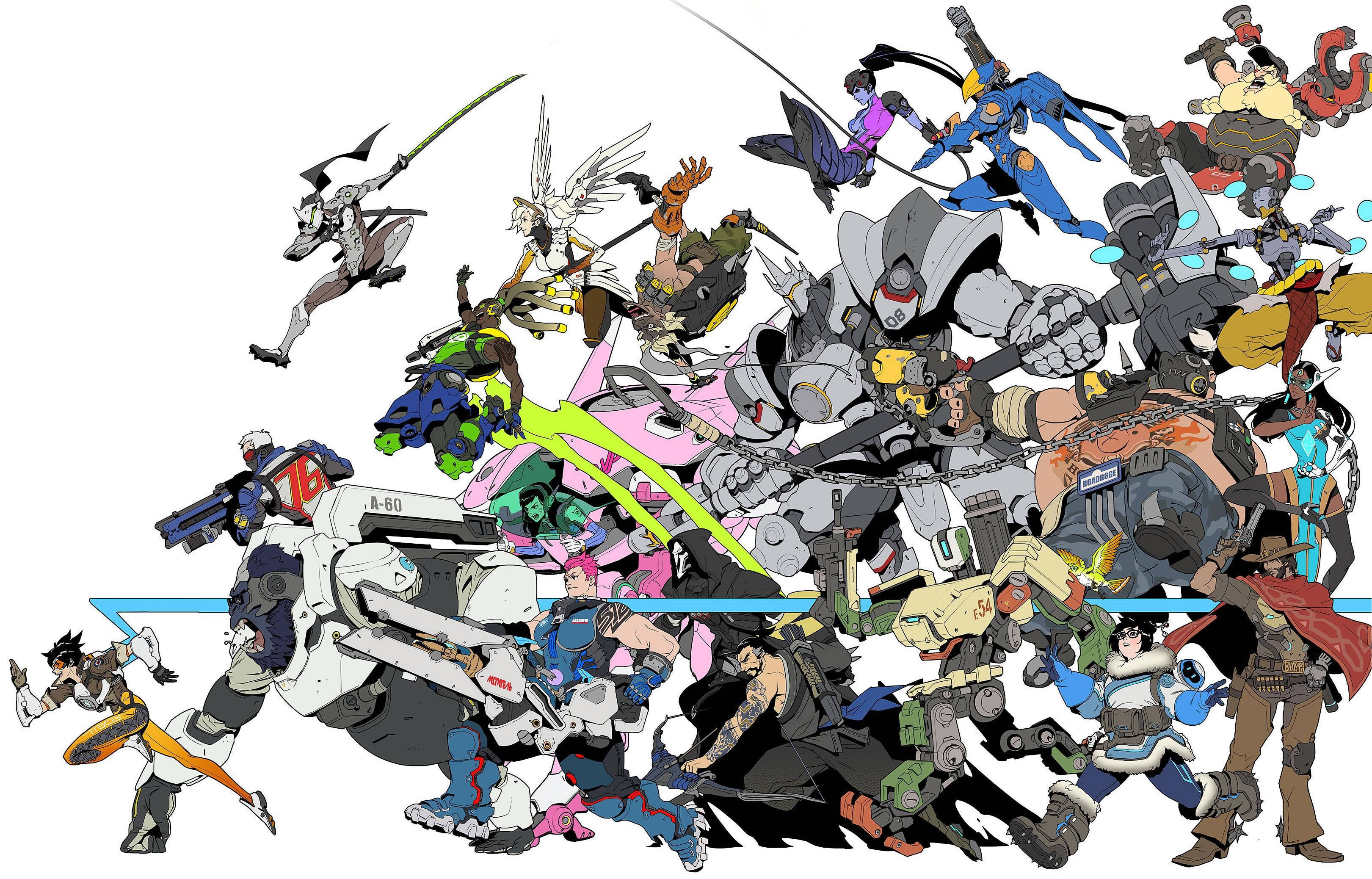 Overwatch, heroes united, anime-style, 2K Desktop Wallpaper