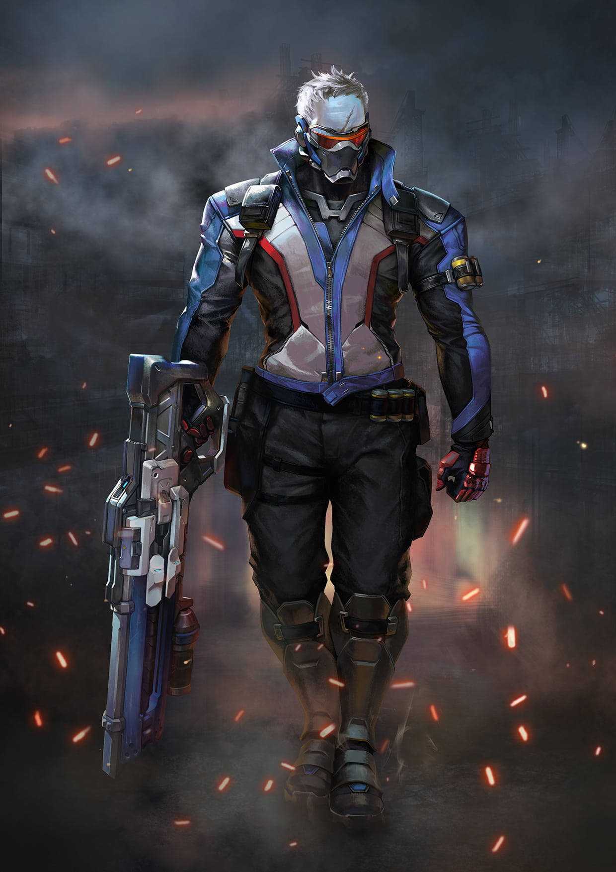 Overwatch, blue and black armor, futuristic soldier, HD Phone Wallpaper