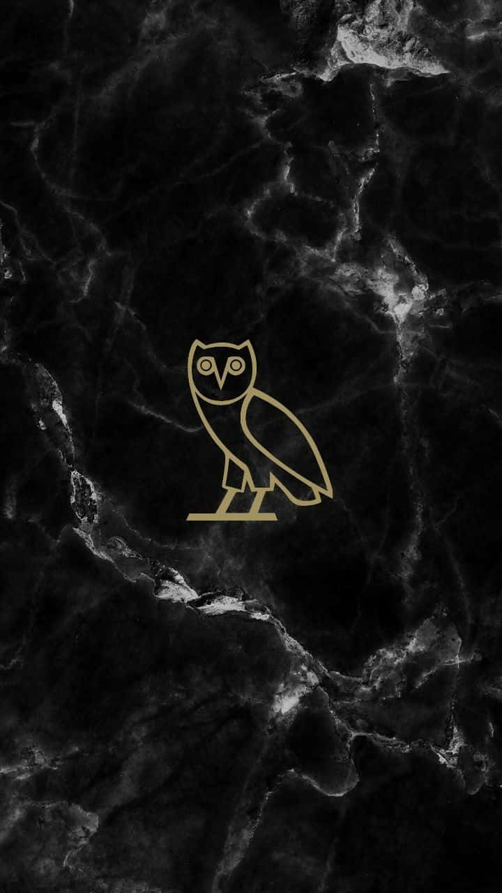 Ovoxo, gold owl logo, black marble background, HD Phone Wallpaper
