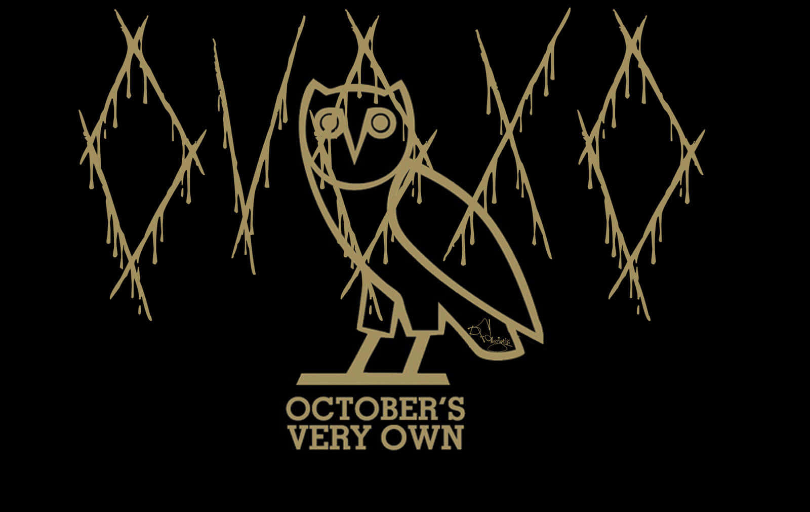 Ovoxo, owl, gold outline, HD Desktop Wallpaper