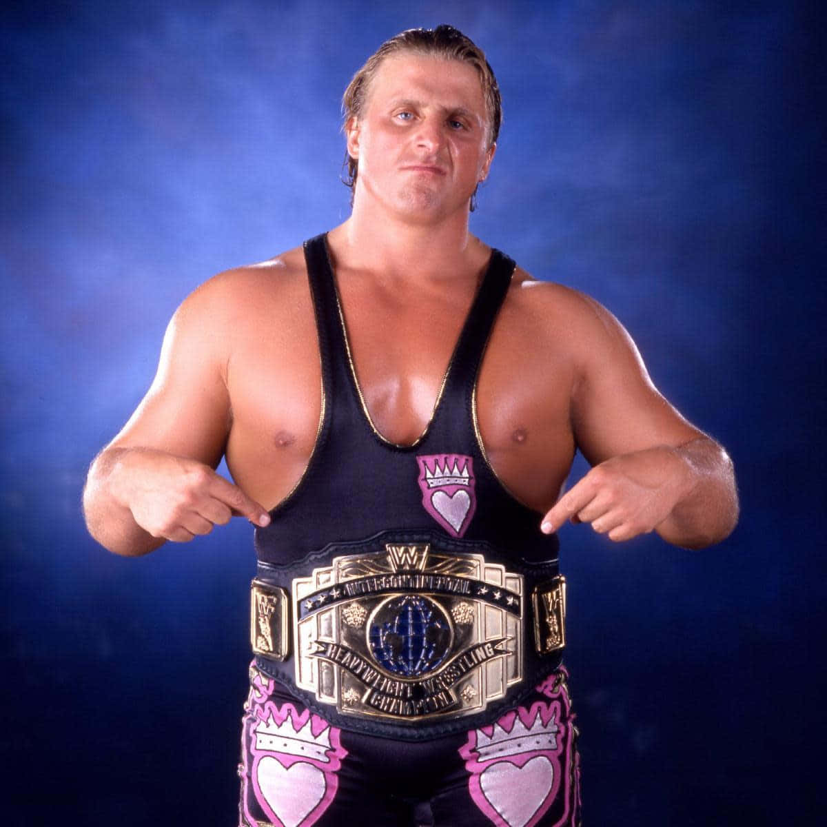 Owen Hart, championship belt, black and pink heart-themed attire, SD Desktop Wallpaper