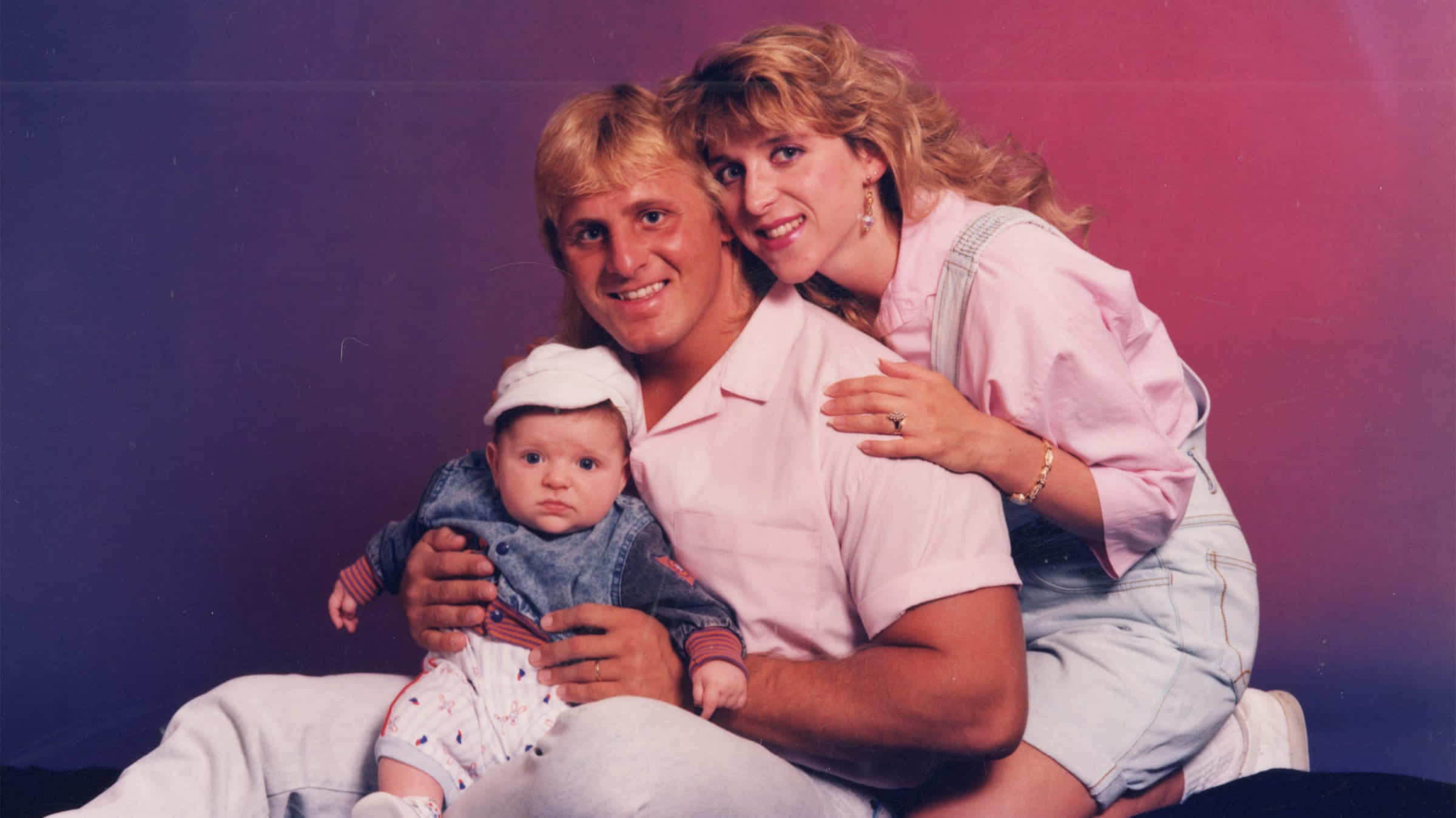 Owen Hart, 1980s family portrait, purple and pink gradient backdrop, Full HD Desktop Wallpaper