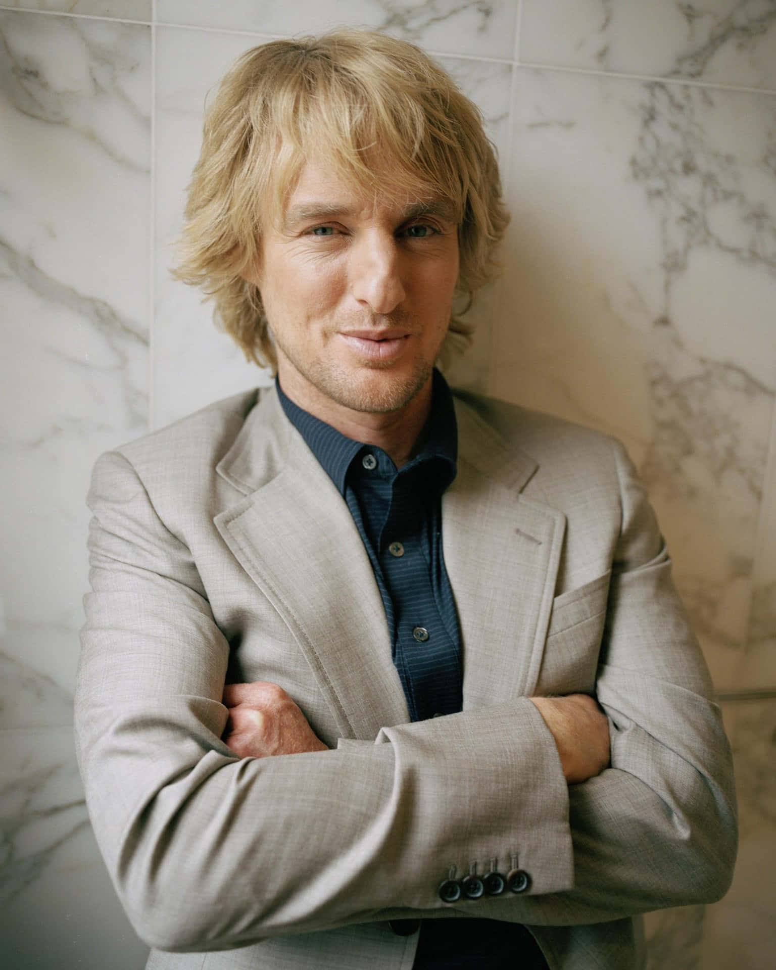 Owen Wilson, beige suit, marble wall, Full HD Phone Wallpaper