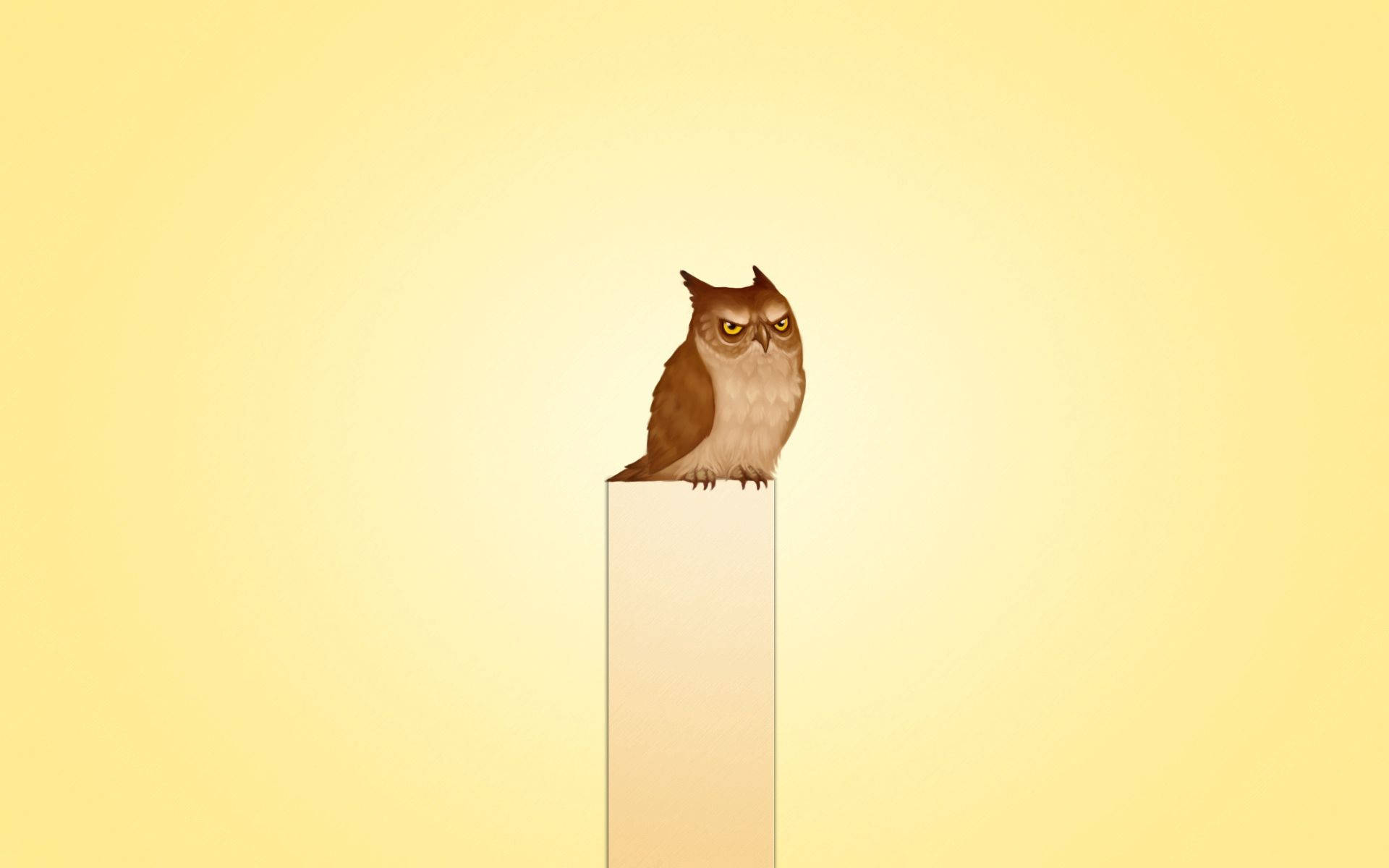 yellow owl, angry yellow eyes, white pillar, Full HD Desktop Wallpaper