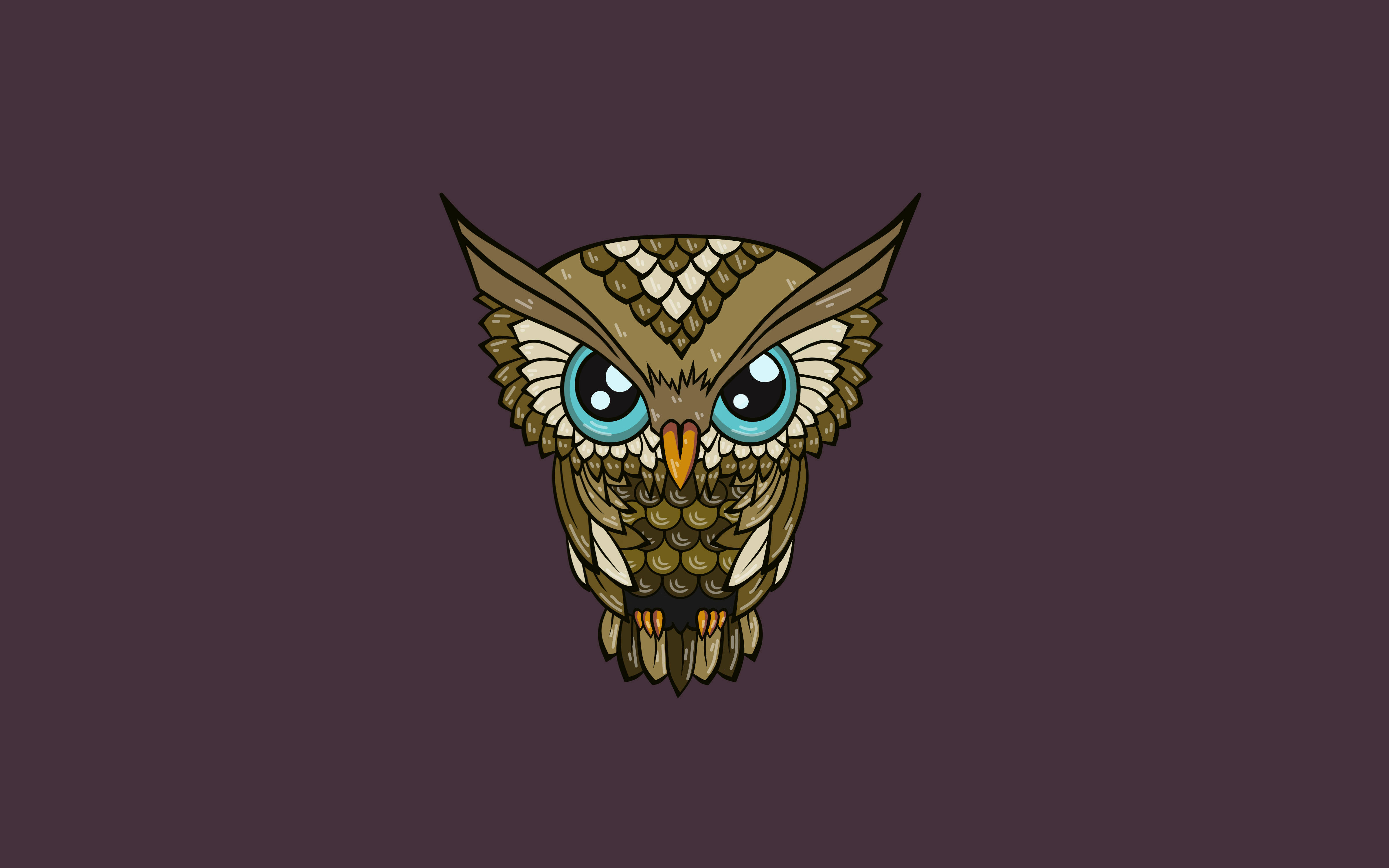 minimalist cute brown cartoon owl, Cute Brown Owl, large blue eyes, 4K Desktop Wallpaper
