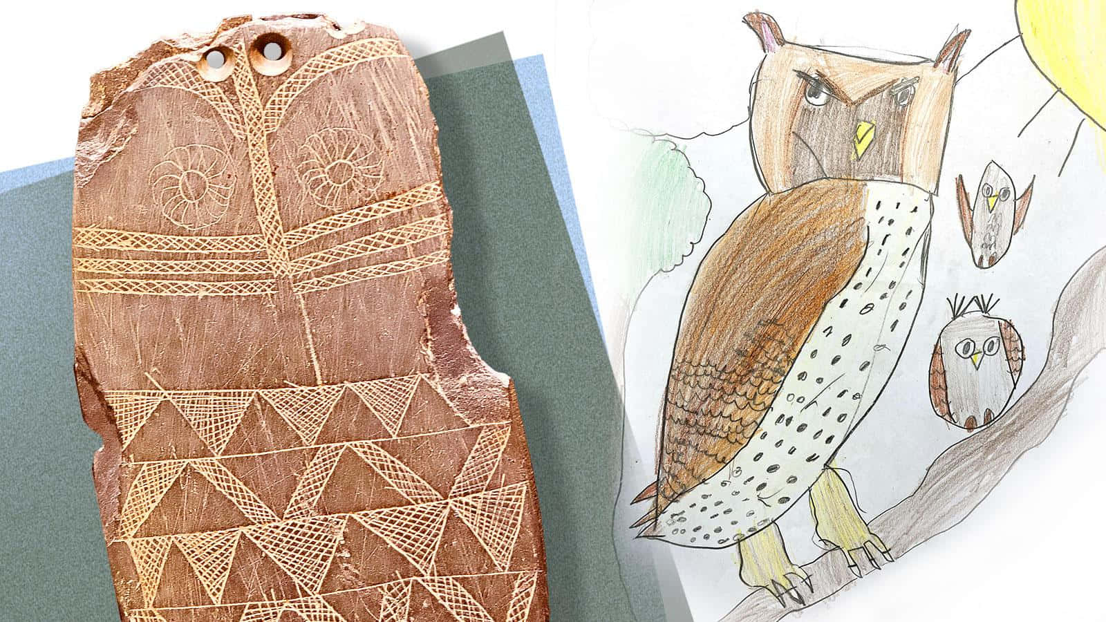 carved wooden owl artifact, geometric patterns, child's colorful owl drawing, HD Desktop Wallpaper