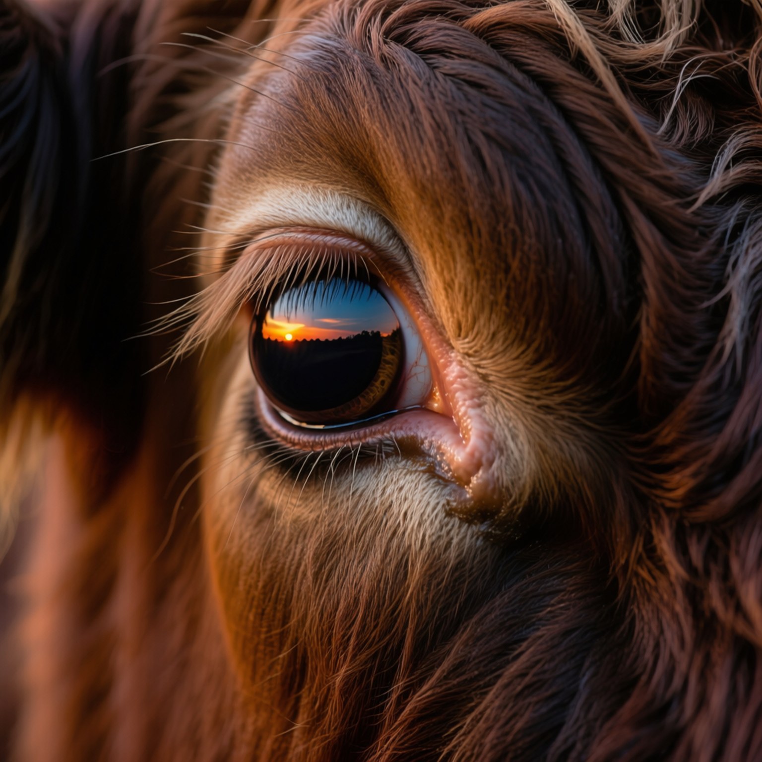 Ox Eye, brown animal's eye, vibrant sunset, HD Desktop Wallpaper