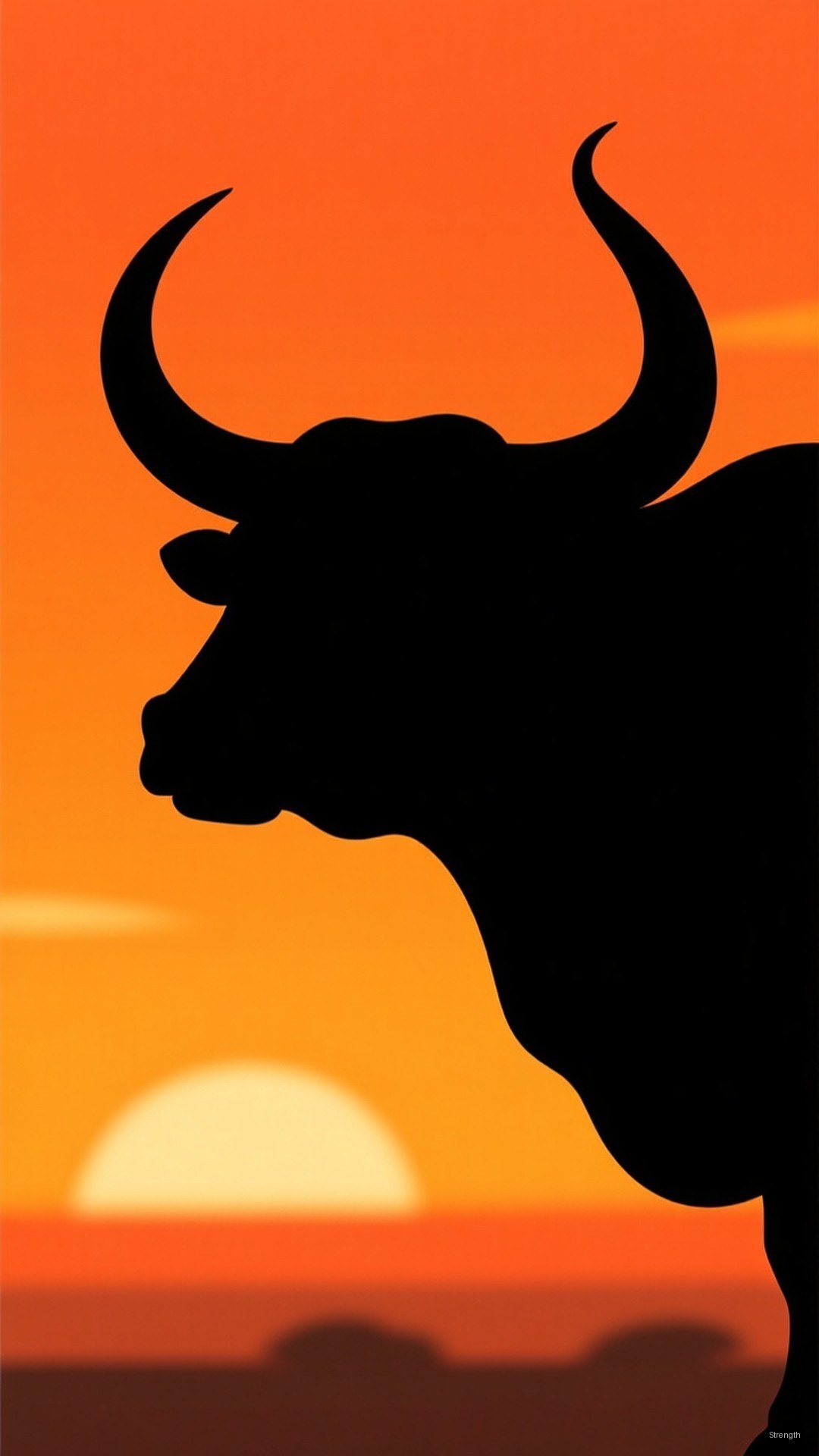Ox, black silhouette, bull with curved horns, Full HD Phone Wallpaper