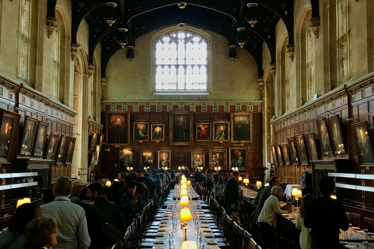Oxford, historic dining hall, stained glass window, SD Desktop Wallpaper