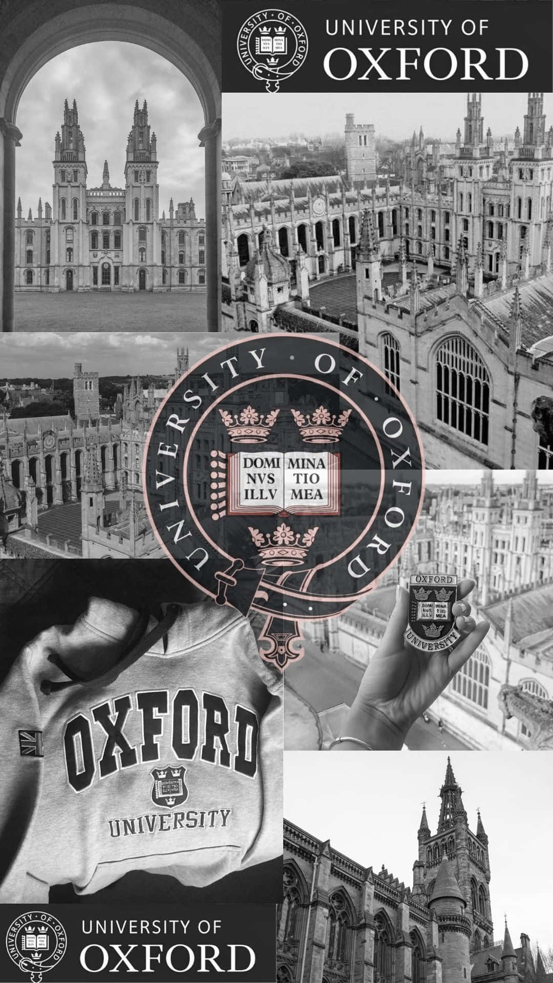 Oxford University, black and white logo, iconic architecture, Full HD Phone Wallpaper