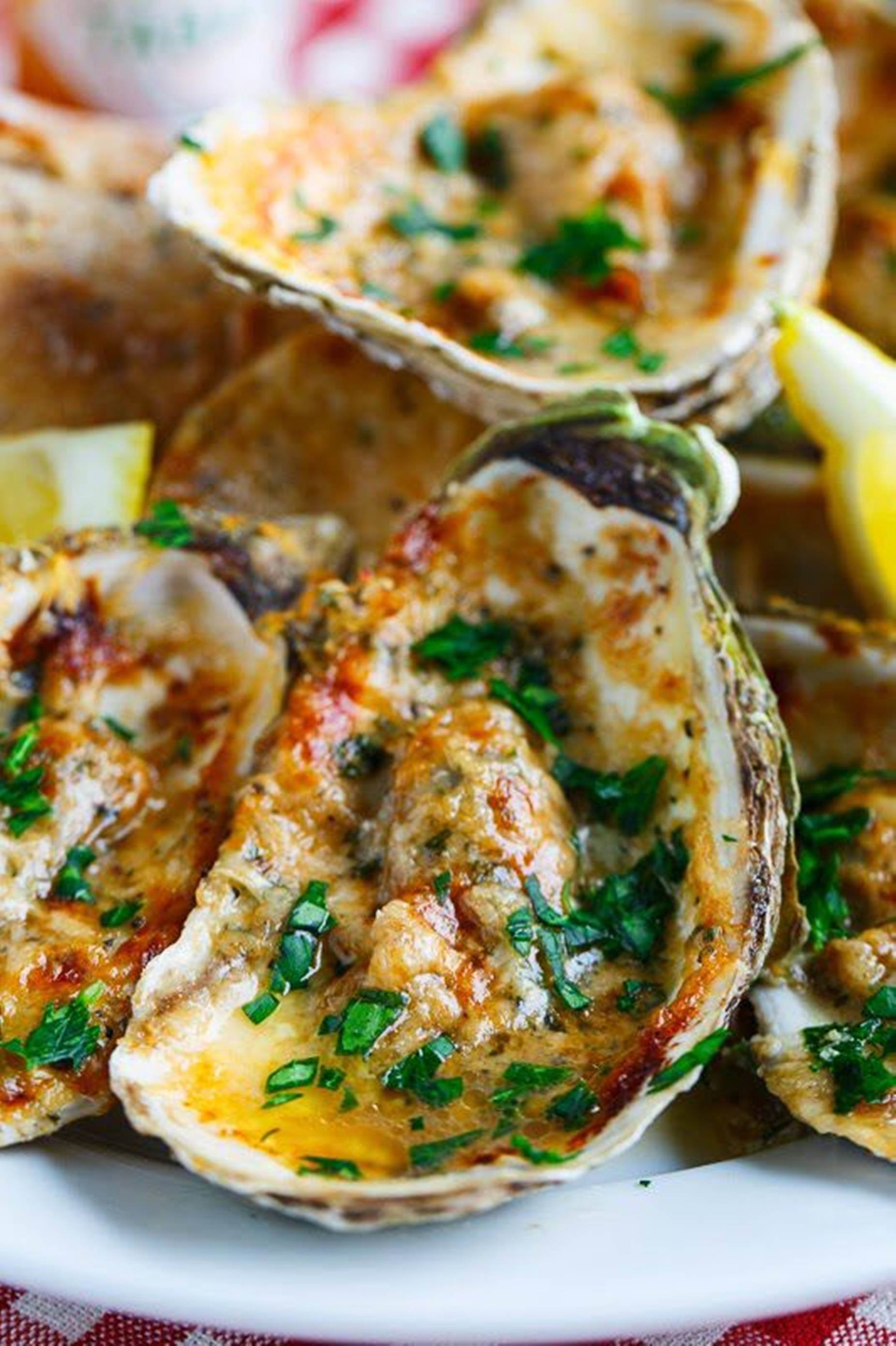 Grilled Herbed Oysters, baked oysters in shells, melted cheese, 2K Phone Wallpaper