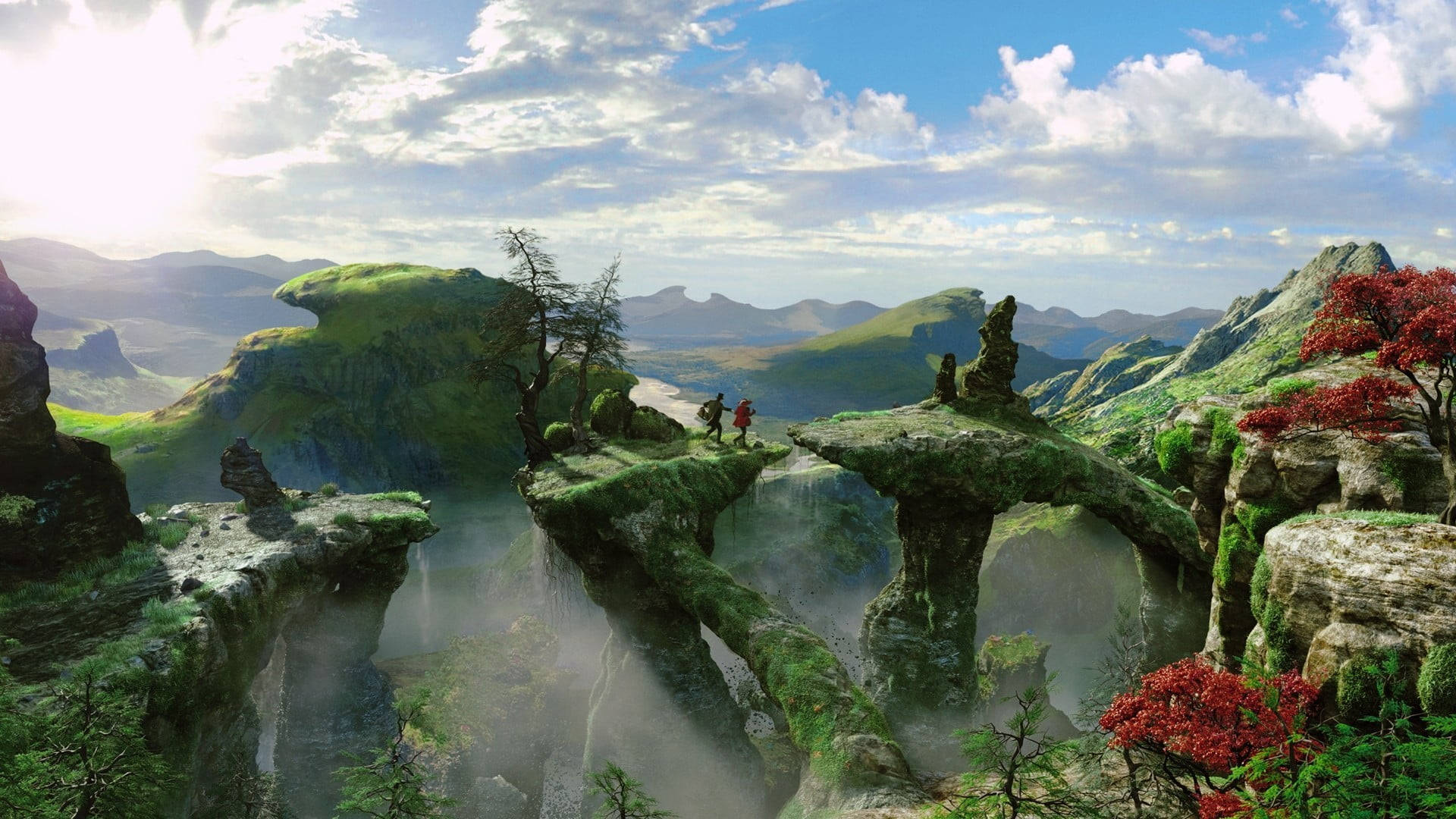 Oz The Great And Powerful, broken stone bridge, mossy floating rock formations, Full HD Desktop Wallpaper