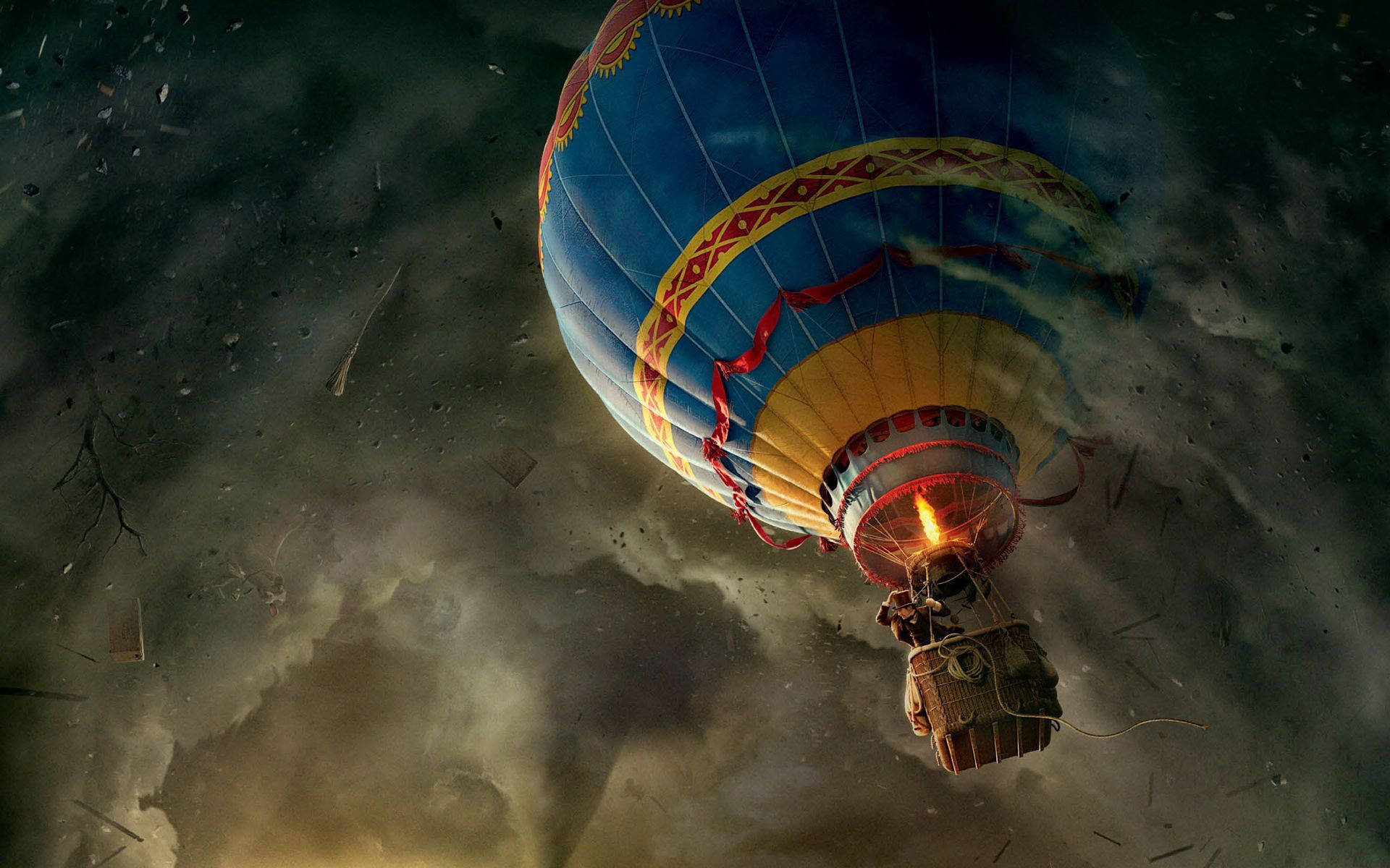 Oz The Great And Powerful, hot air balloon, blue yellow and red patterns, Full HD Desktop Wallpaper