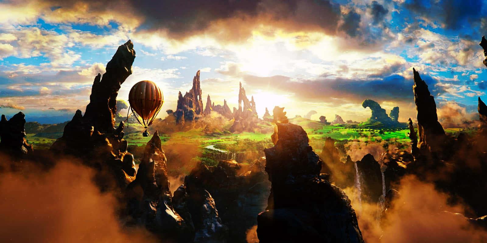 Oz The Great And Powerful, hot air balloon, surreal canyon, HD Desktop Wallpaper