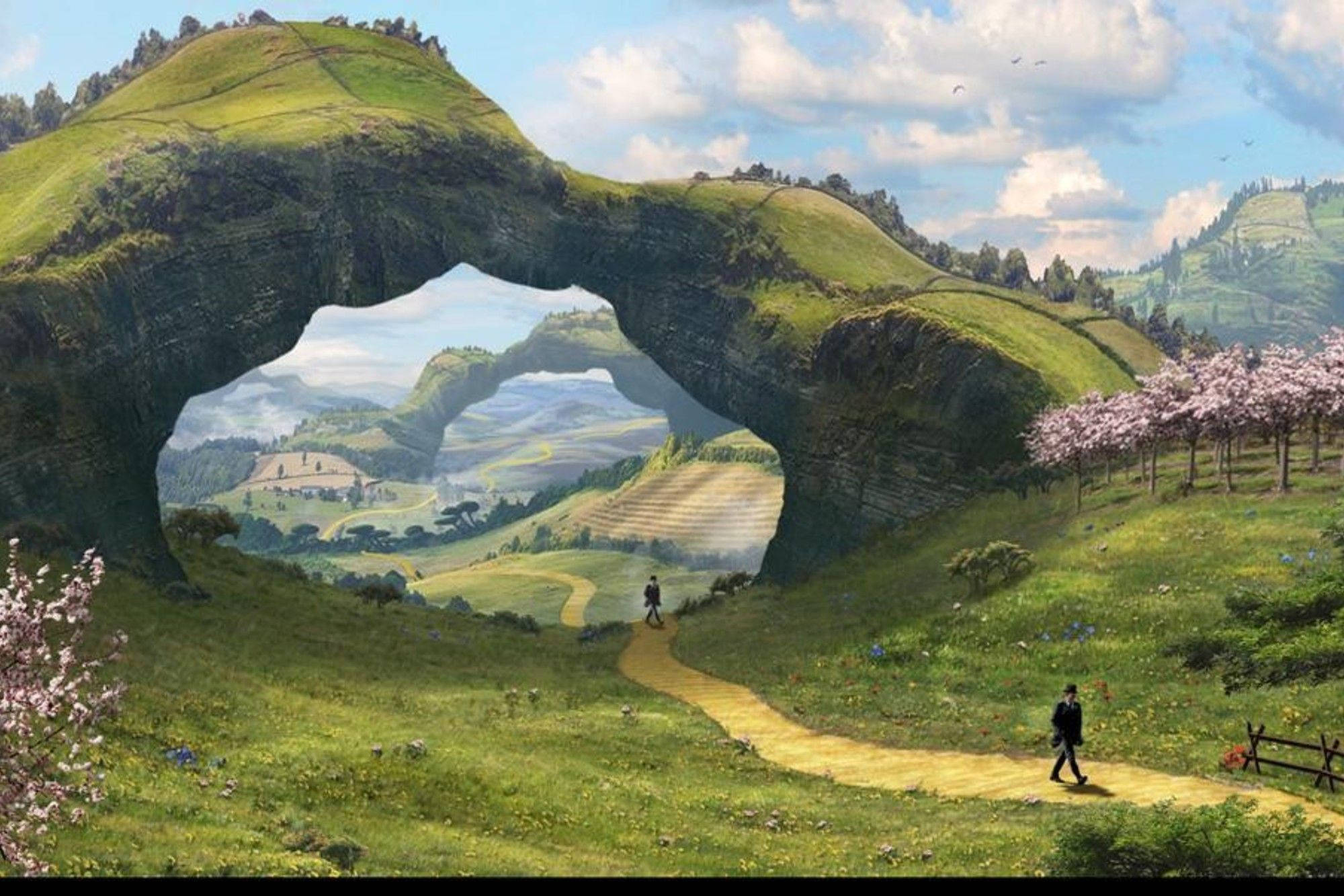 Oz The Great And Powerful, golden path, colossal green hill arch, Full HD Desktop Wallpaper