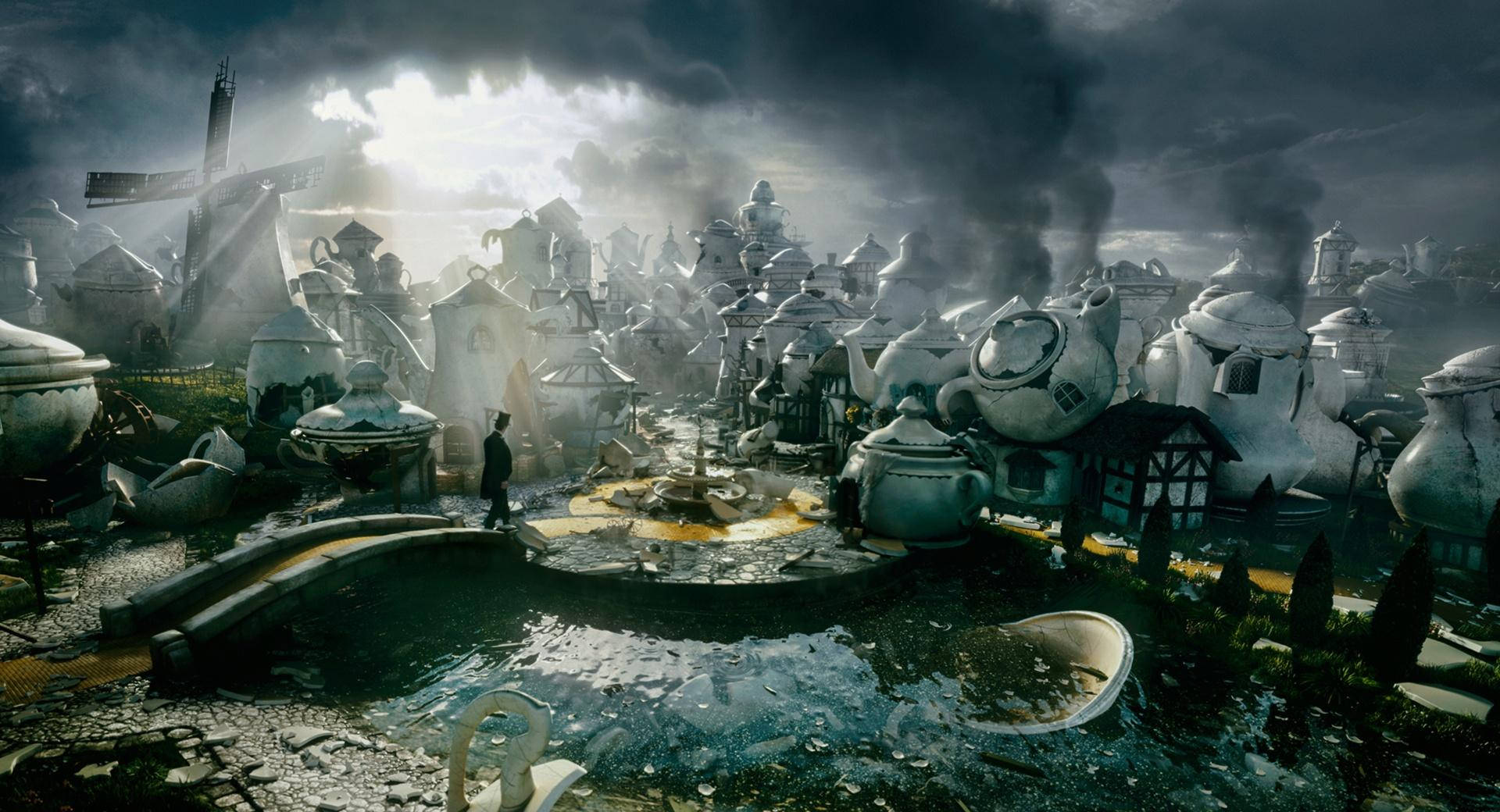 Oz The Great And Powerful, teapots, stormy landscape, Full HD Desktop Wallpaper