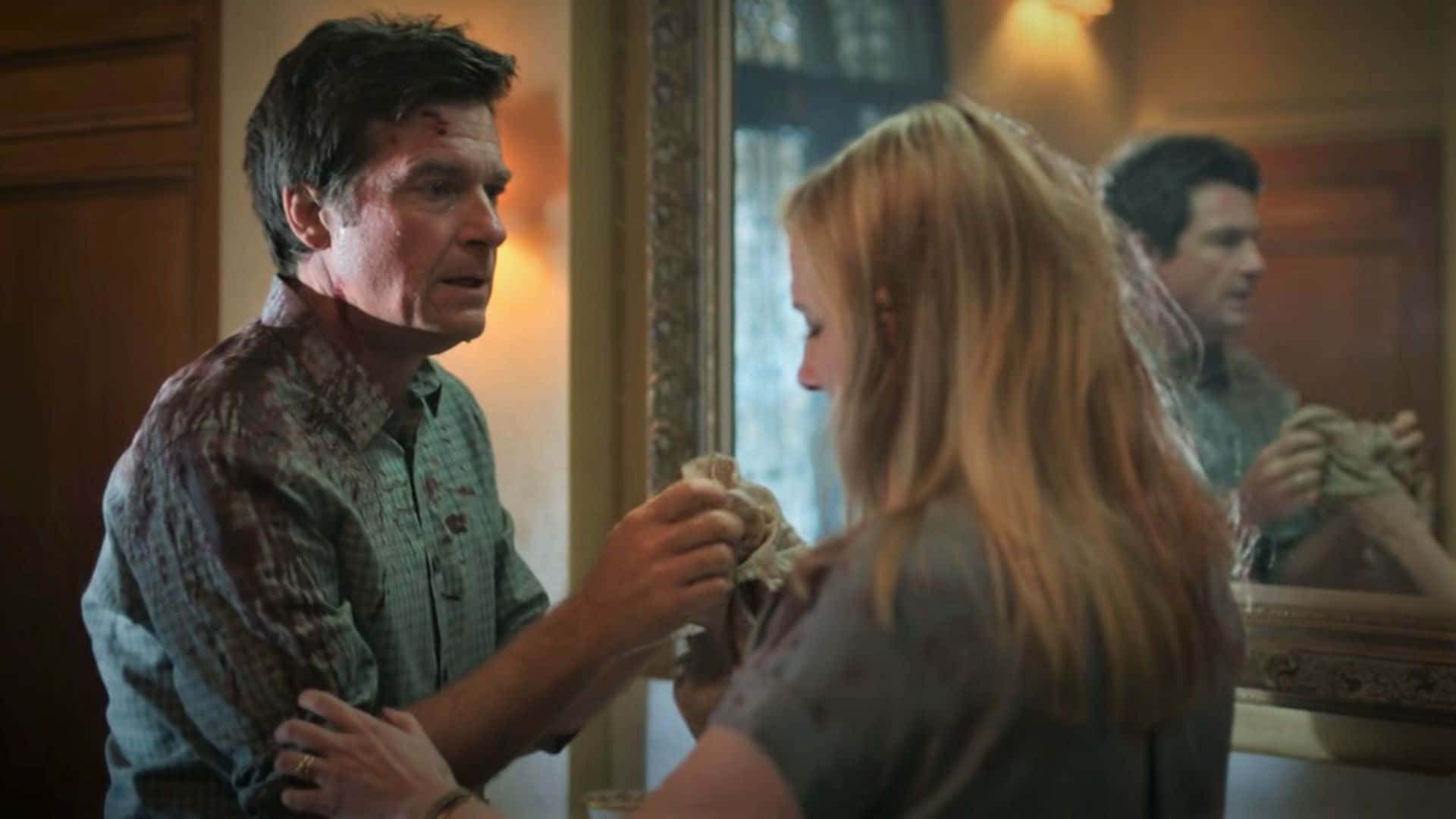 Ozark, intense conversation scene, man with bloodied face, Full HD Desktop Wallpaper