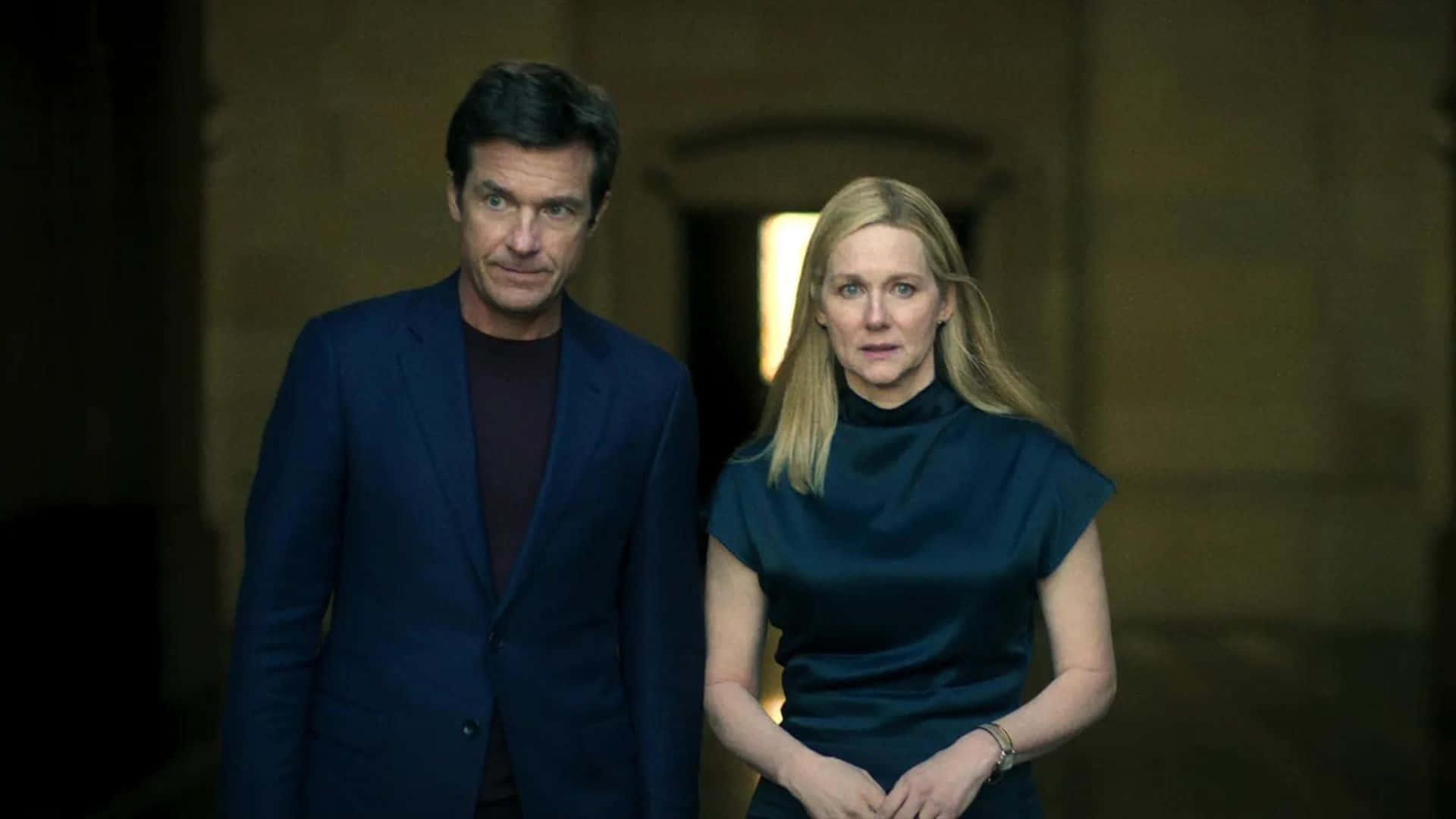 Ozark, dark blue attire, dimly lit stone corridor, Full HD Desktop Wallpaper