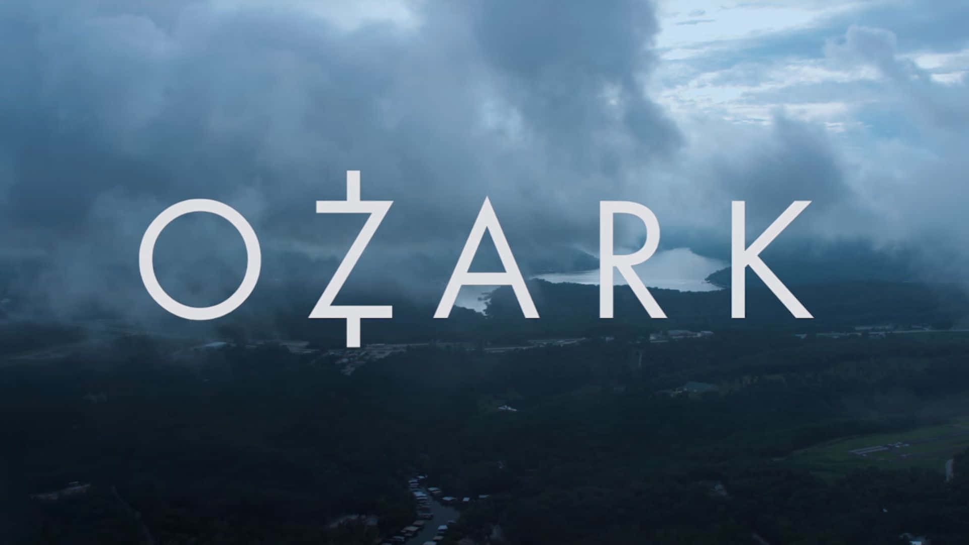 Ozark, white letters, misty forested valley, Full HD Desktop Wallpaper