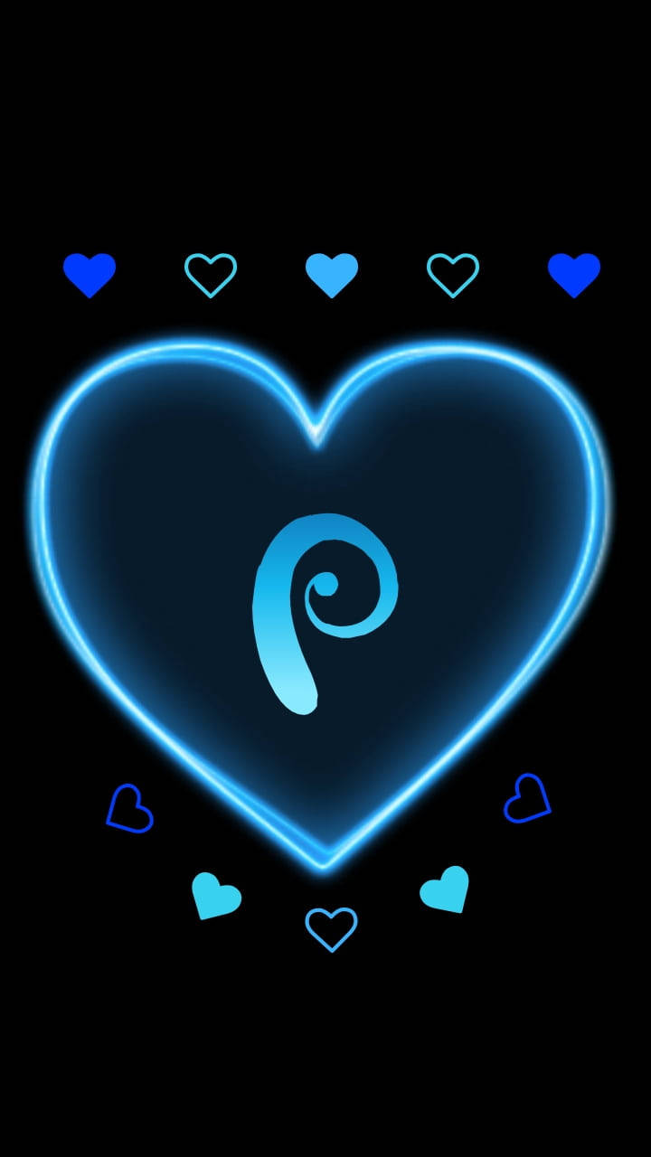 P Letter, blue hearts, glowing blue neon heart, HD Phone Wallpaper