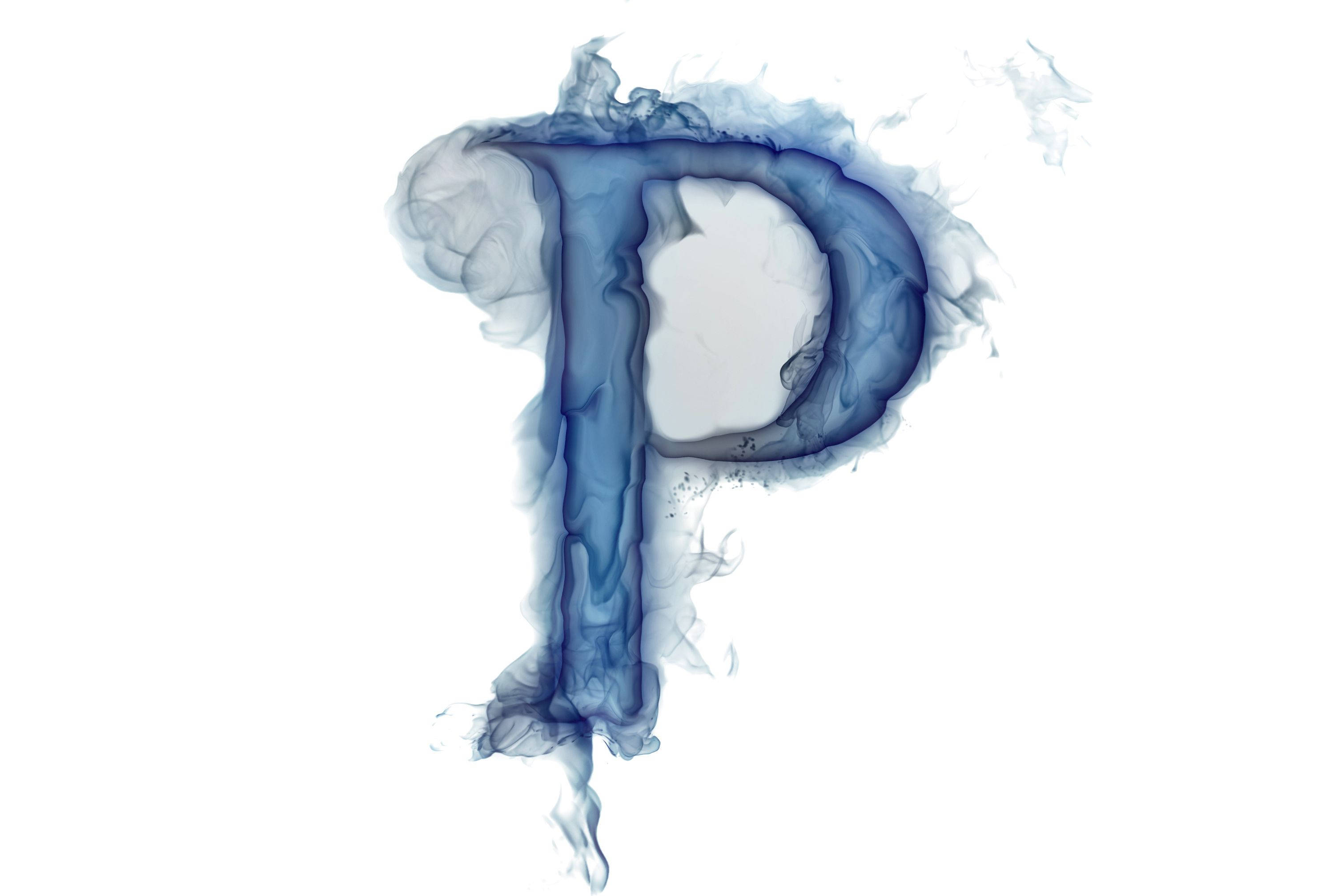 smoky blue, letter P, swirling blue smoke, 2K Desktop Wallpaper