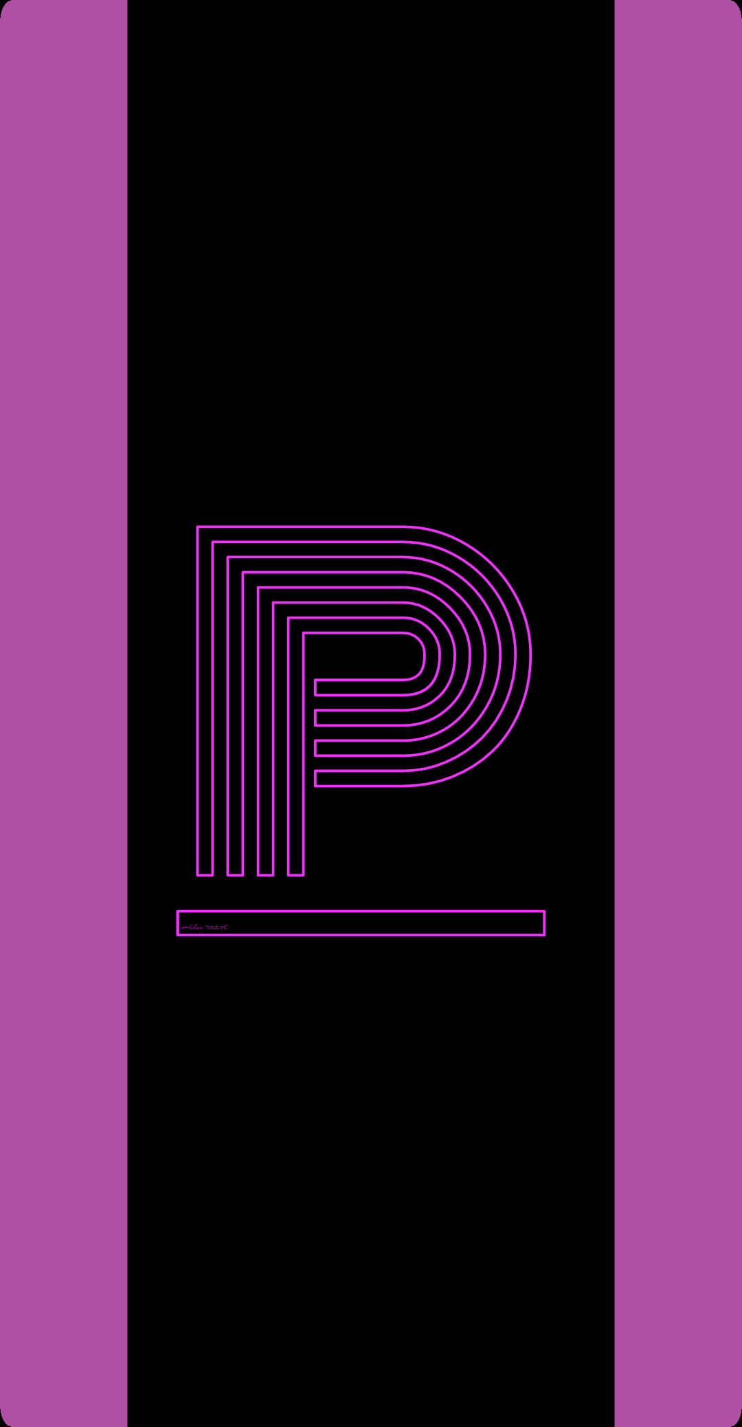 black background, purple outlined letter P, purple vertical bars, Full HD Phone Wallpaper
