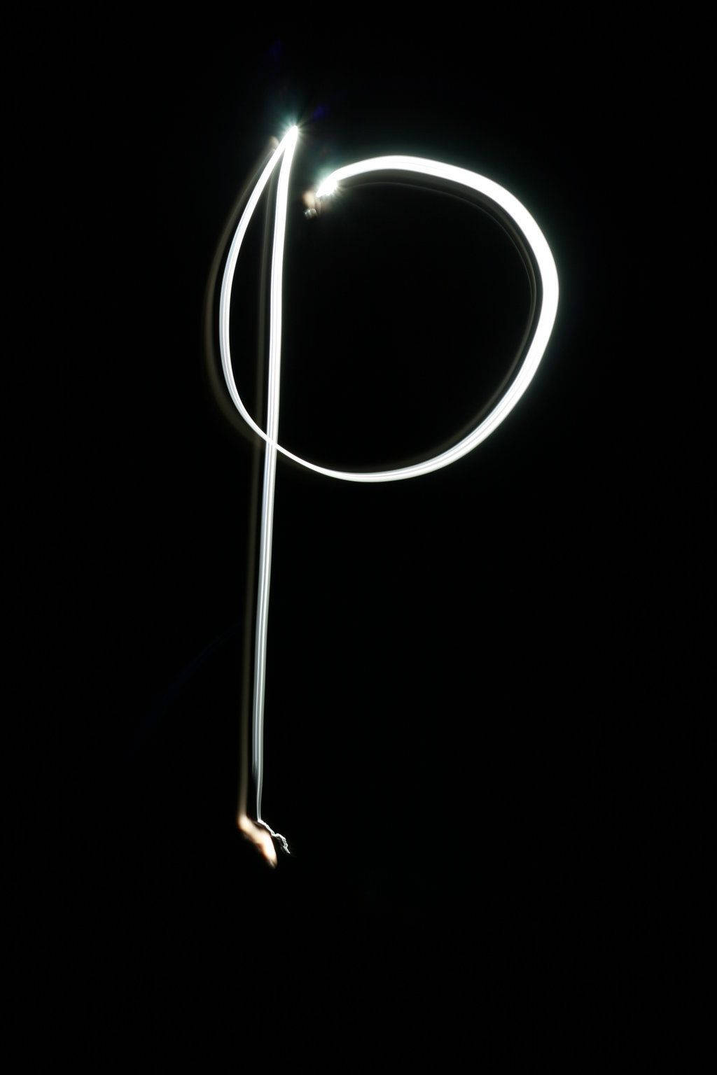 P, glowing white light trail, pure black background, HD Phone Wallpaper