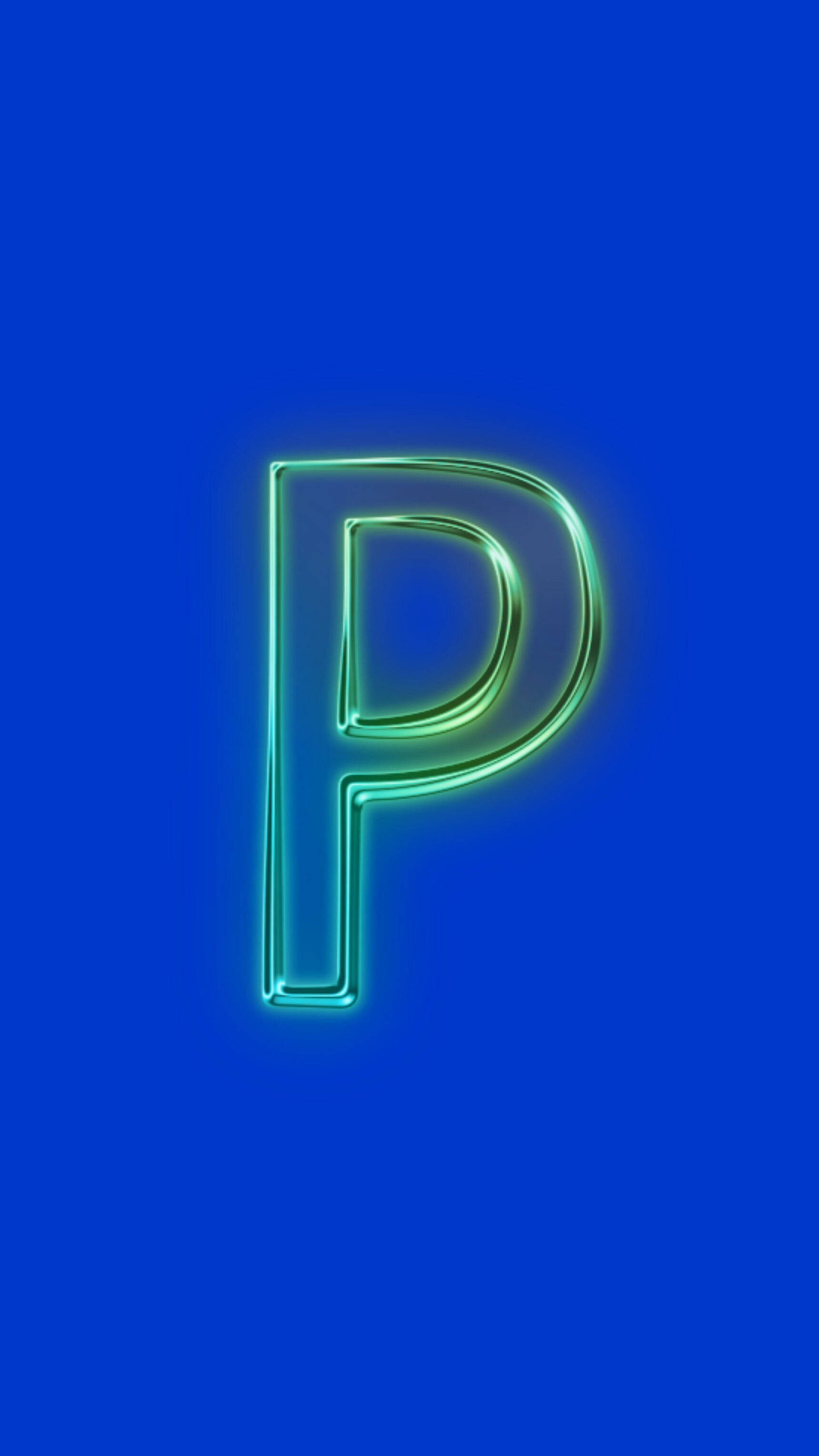 neon green, letter P, royal blue background, 2K Phone Wallpaper