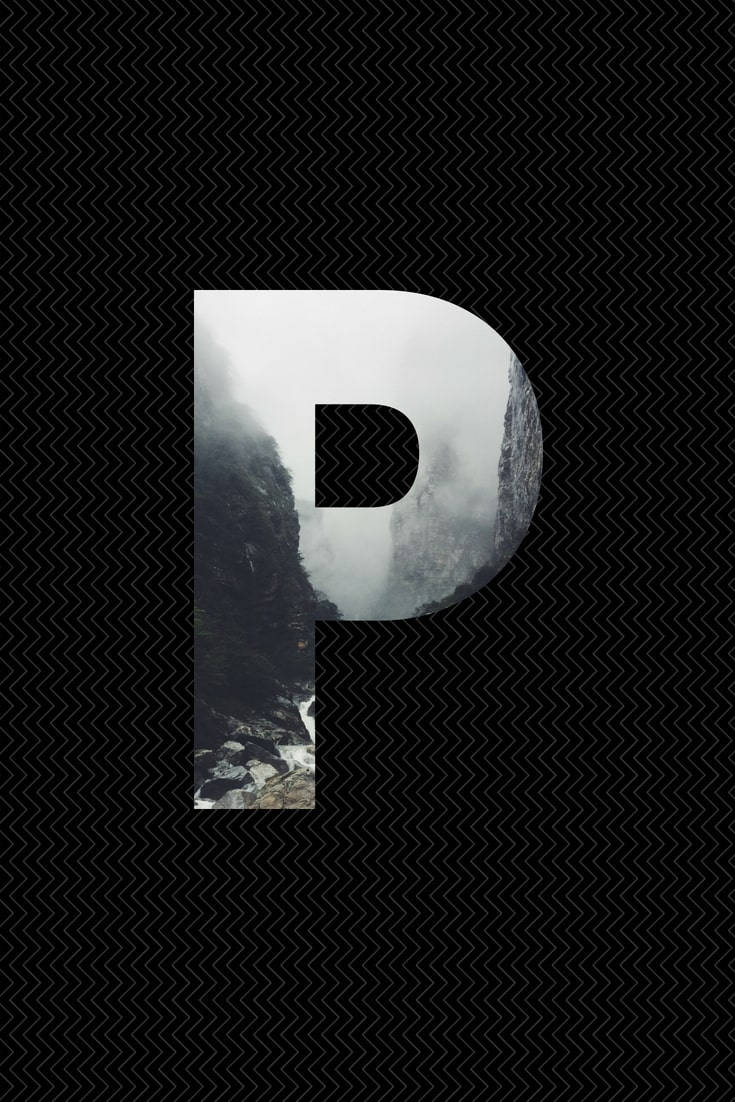P Letter, nature design, misty mountain valley, SD Phone Wallpaper