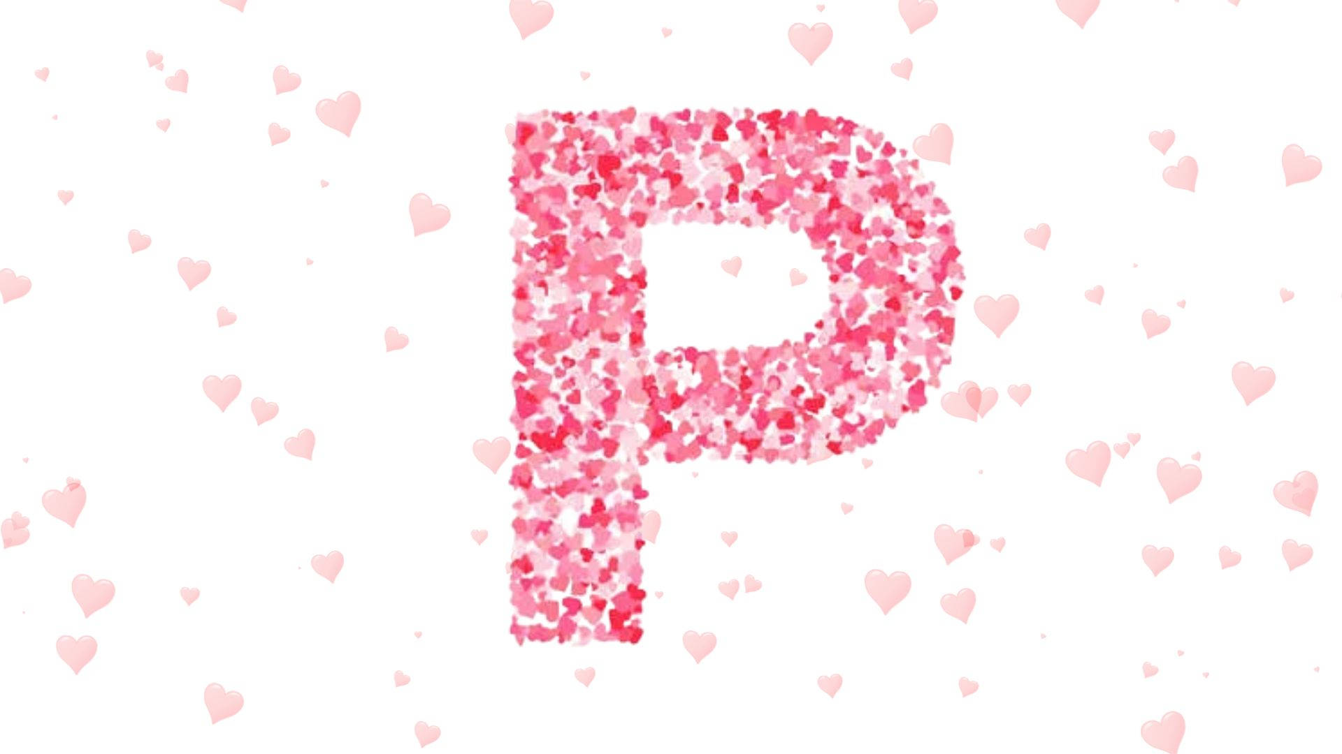 Letter P, pink hearts, white background, Full HD Desktop Wallpaper