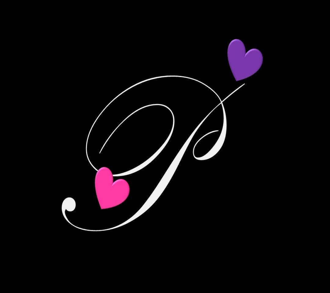 chic cursive letter p, white letter P, pink hearts, SD Desktop Wallpaper