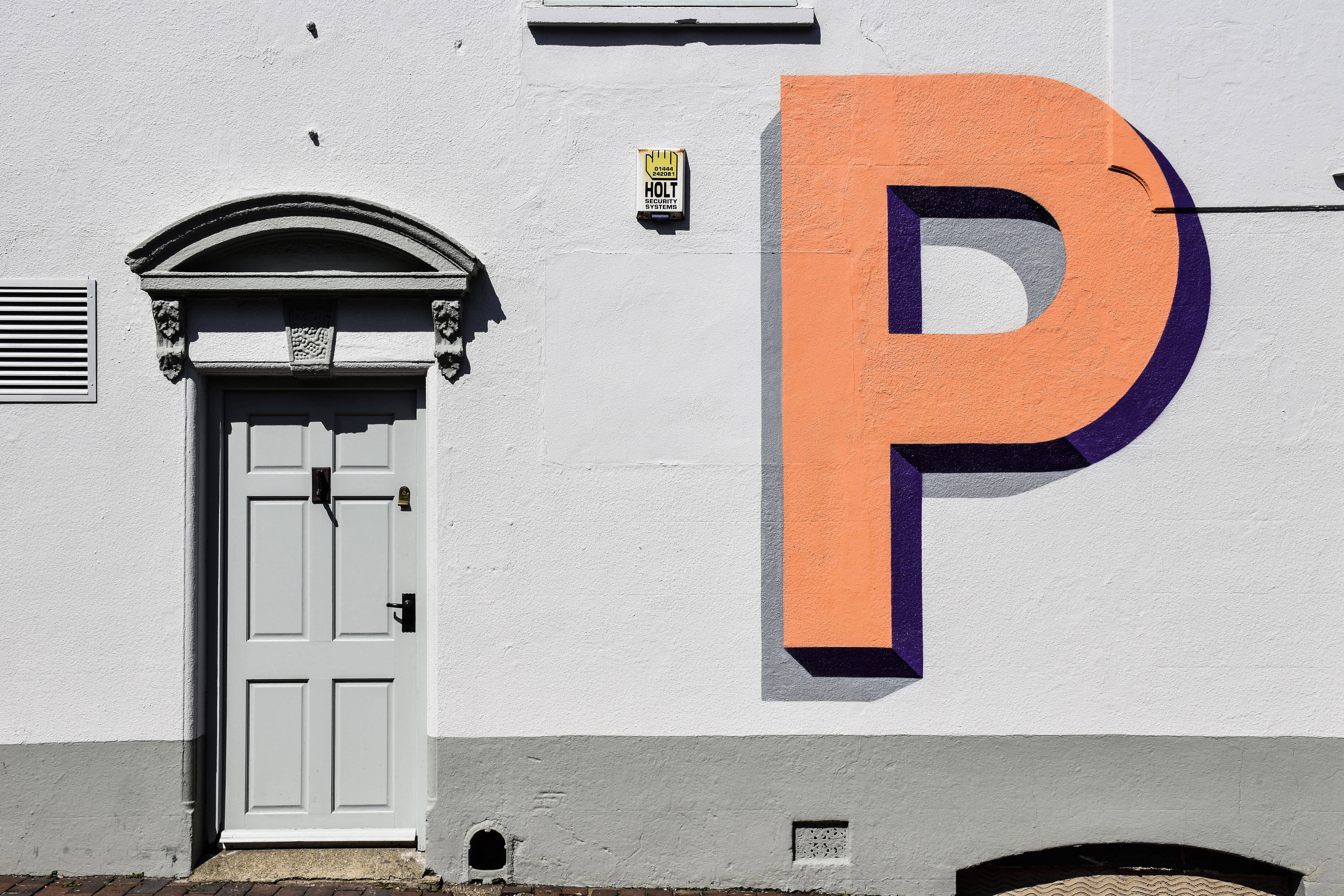 letter P, orange, purple shadow, 5K Desktop Wallpaper