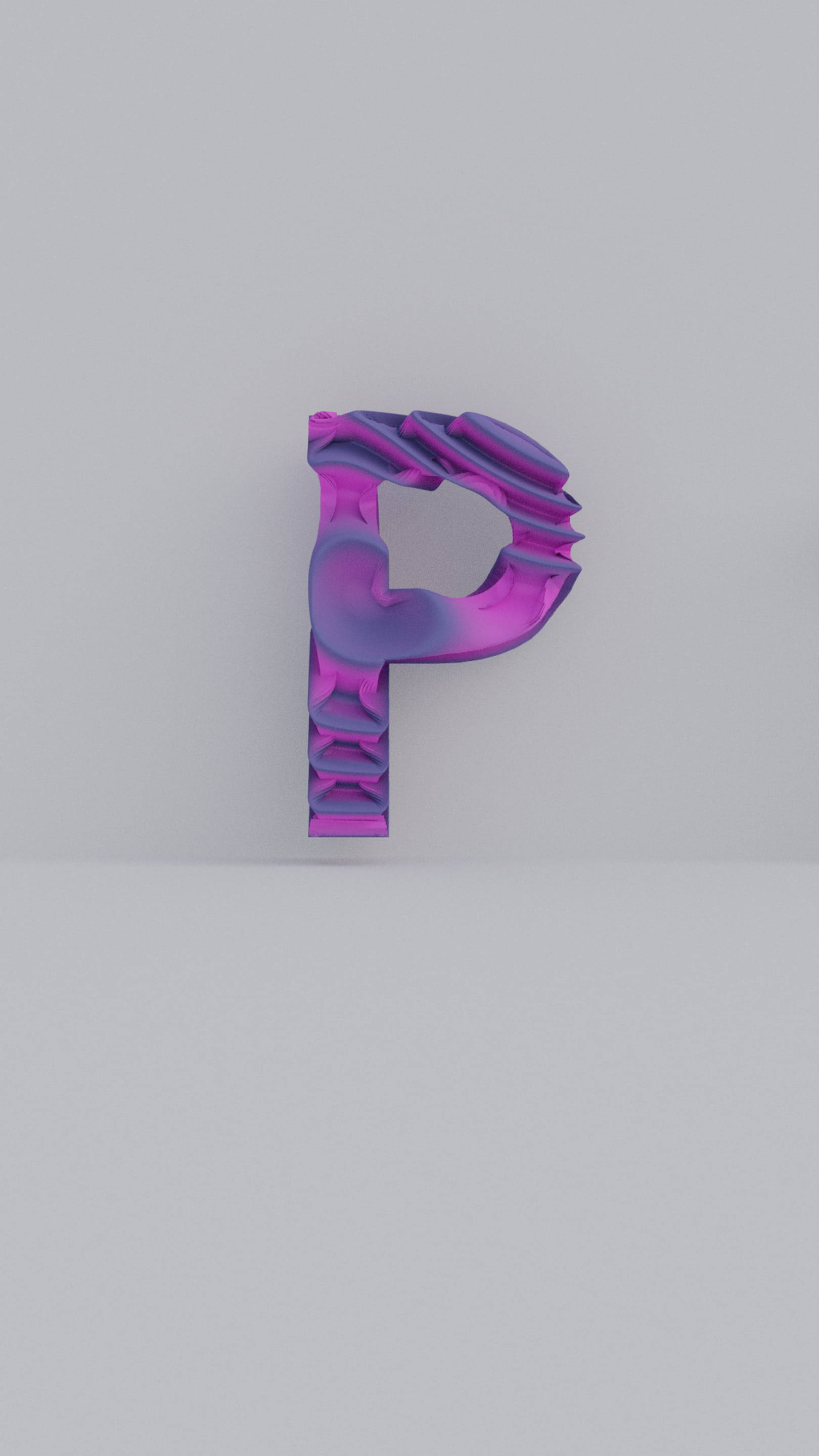 3D letter P, gradient purple and blue hues, light gray background, 2K Phone Wallpaper