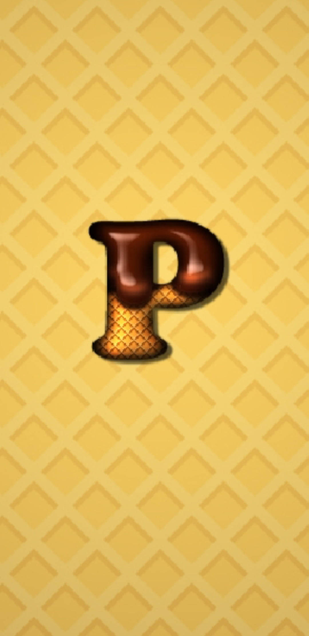 chocolate waffles, letter P, golden waffle-textured background, Full HD Phone Wallpaper