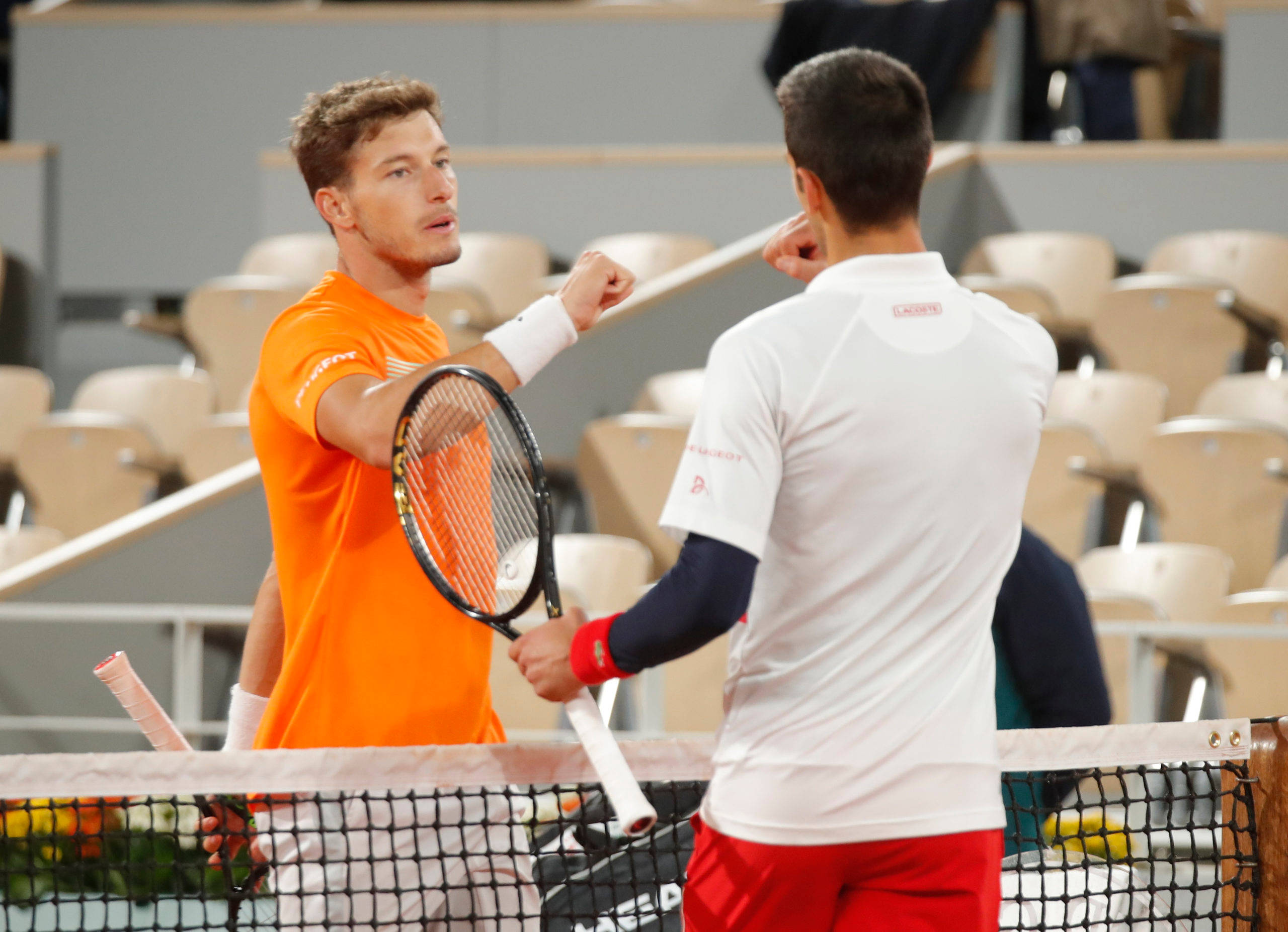Pablo Carreno Busta, fist bump, orange and white gear, 2K Desktop Wallpaper