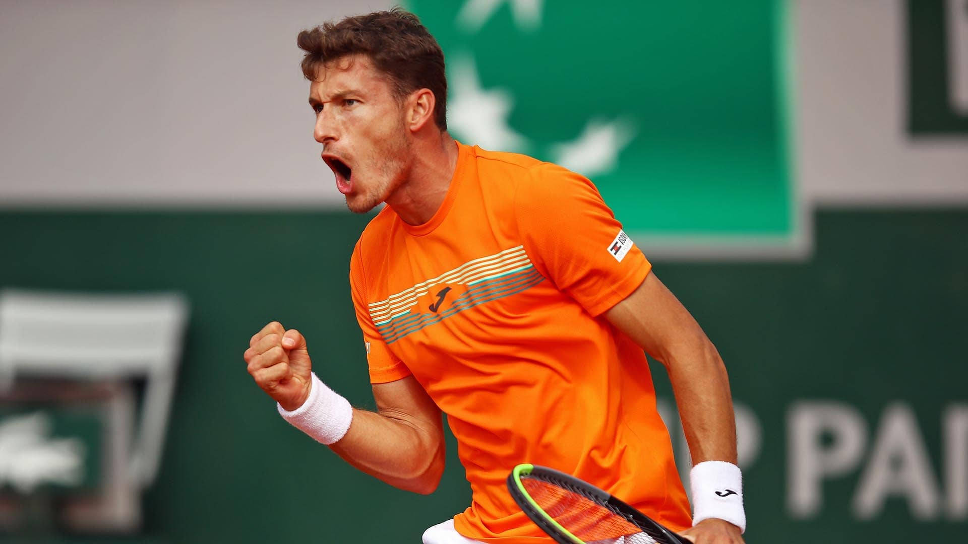 Pablo Carreno Busta, orange shirt, clenched fist, Full HD Desktop Wallpaper