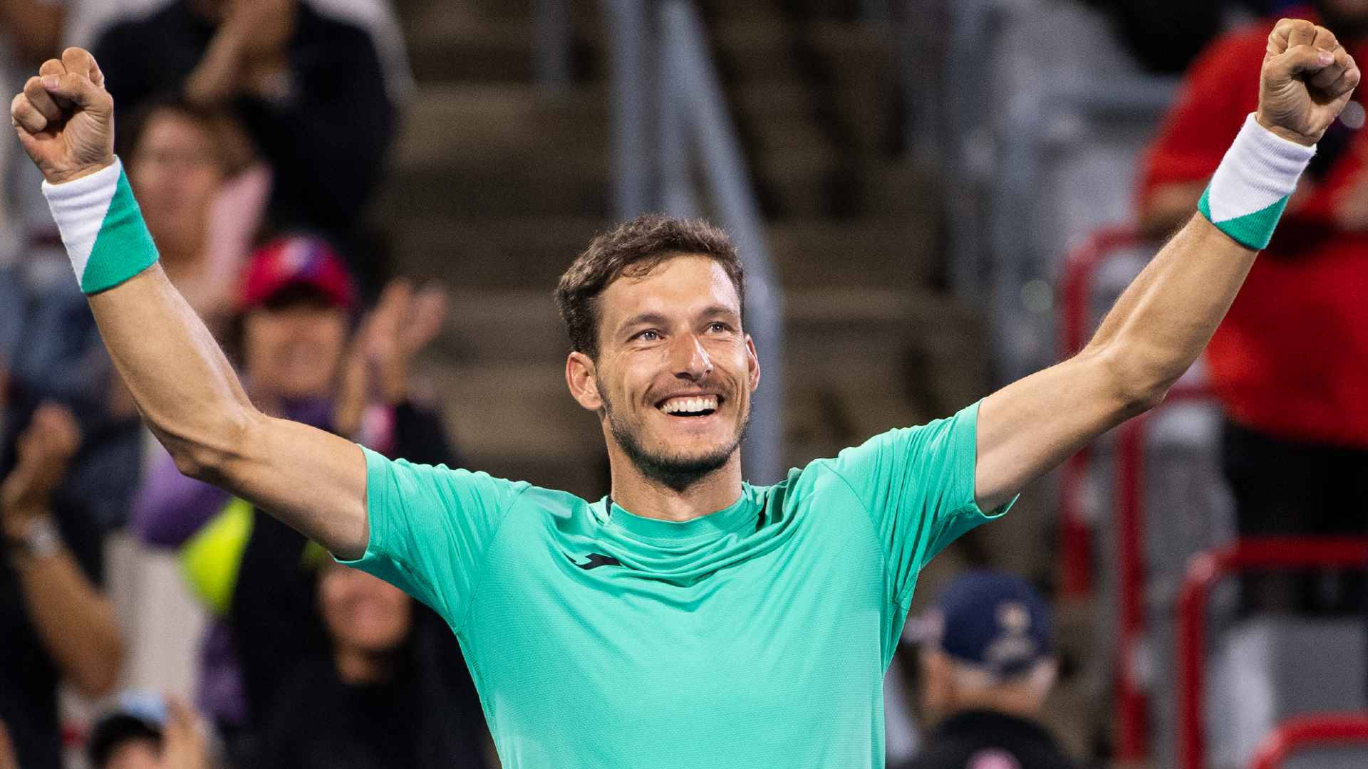 Pablo Carreno Busta, teal shirt, clenched fists, Full HD Desktop Wallpaper