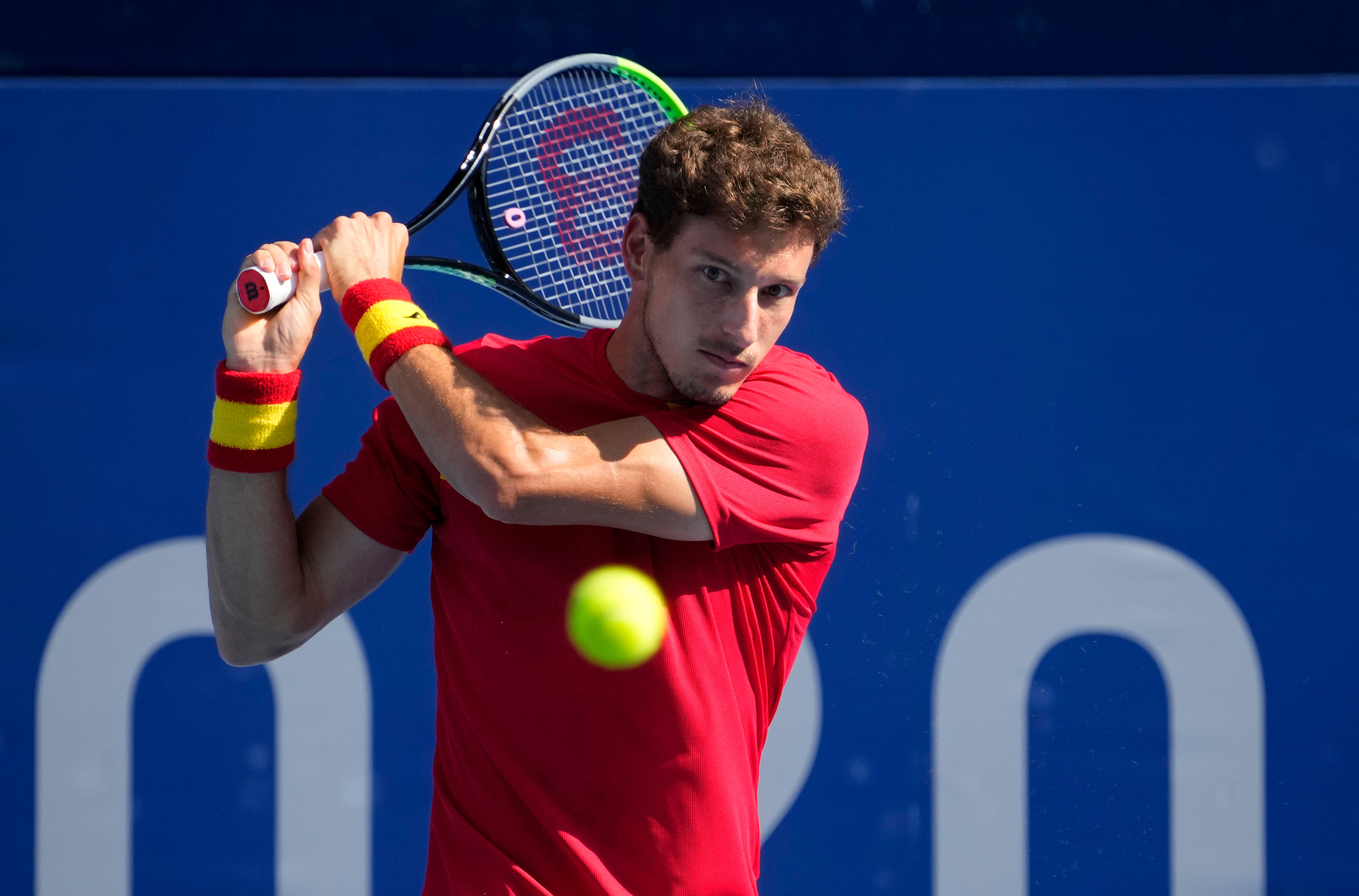Pablo Carreno Busta, red shirt, bright yellow ball, 4K Desktop Wallpaper