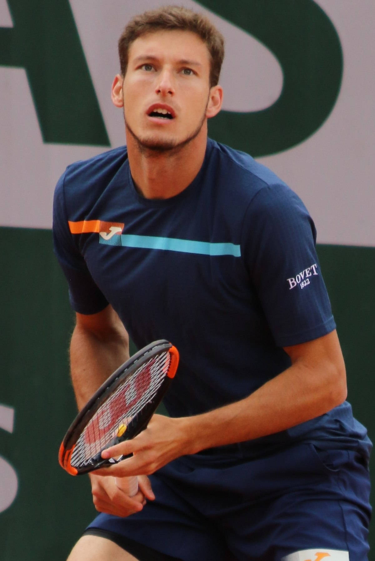 Pablo Carreno Busta, navy blue athletic gear, racket, HD Phone Wallpaper