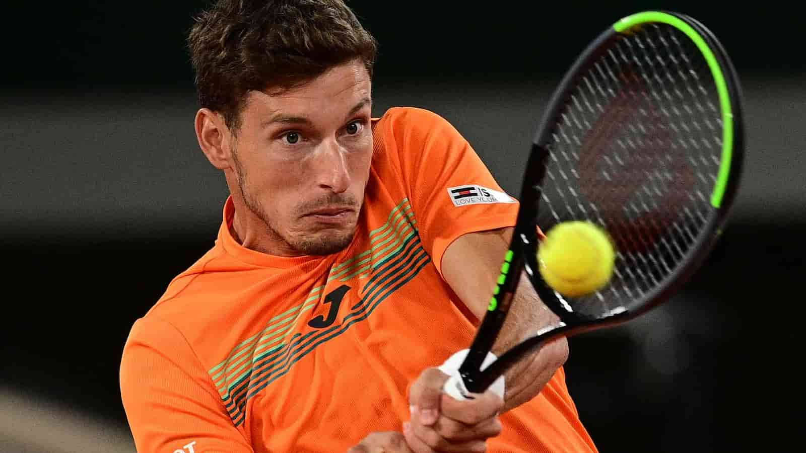 Pablo Carreno Busta, orange shirt, yellow ball, HD Desktop Wallpaper