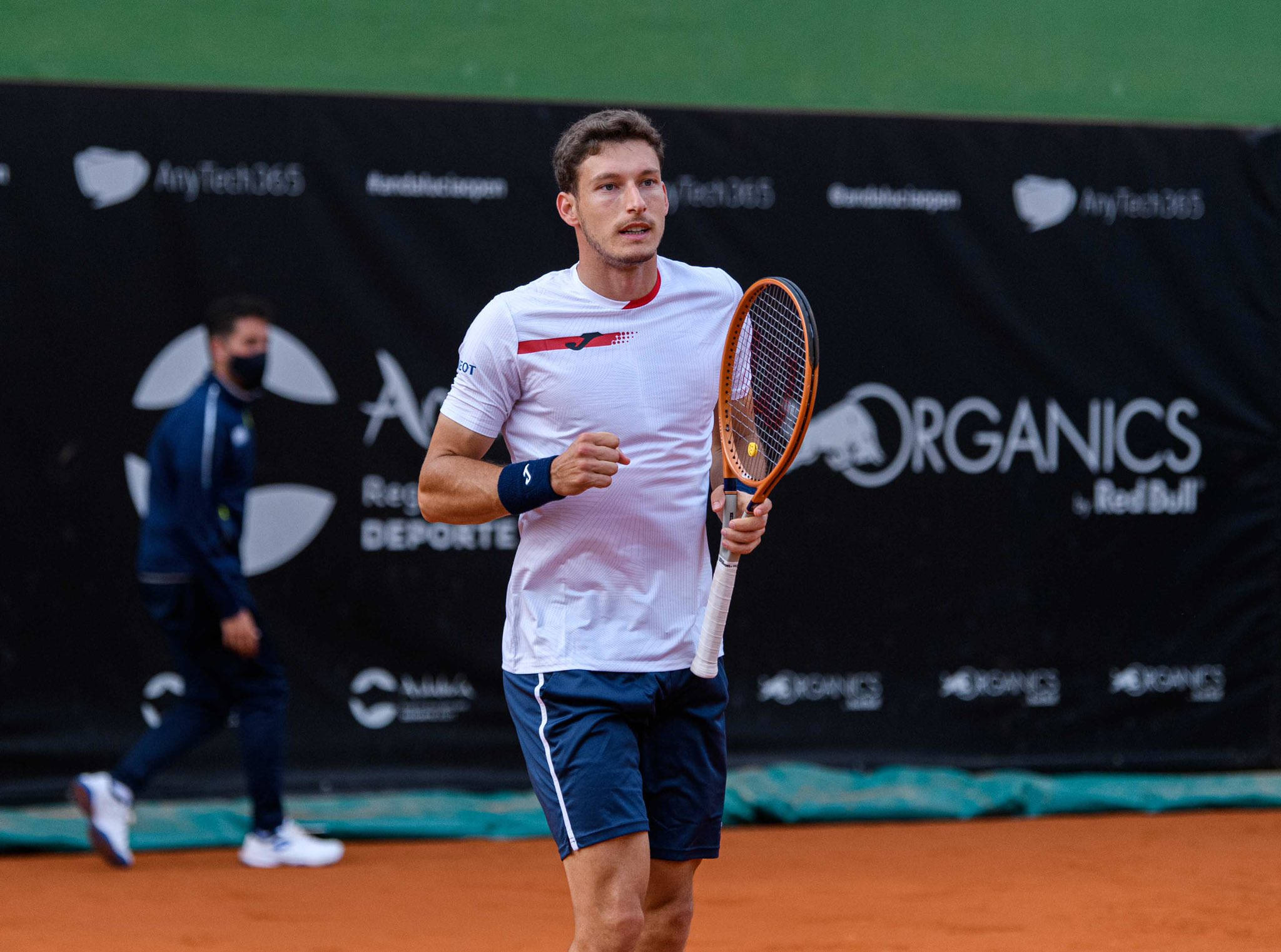 Pablo Carreno Busta, white shirt, blue shorts, Full HD Desktop Wallpaper