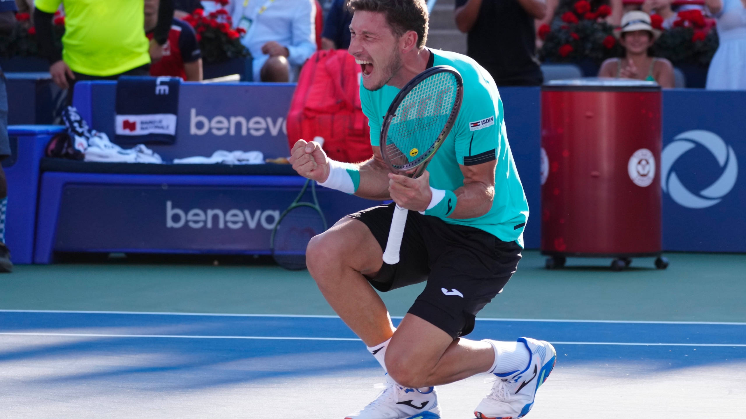 Pablo Carreno Busta, teal shirt, blue hard court, 2K Desktop Wallpaper