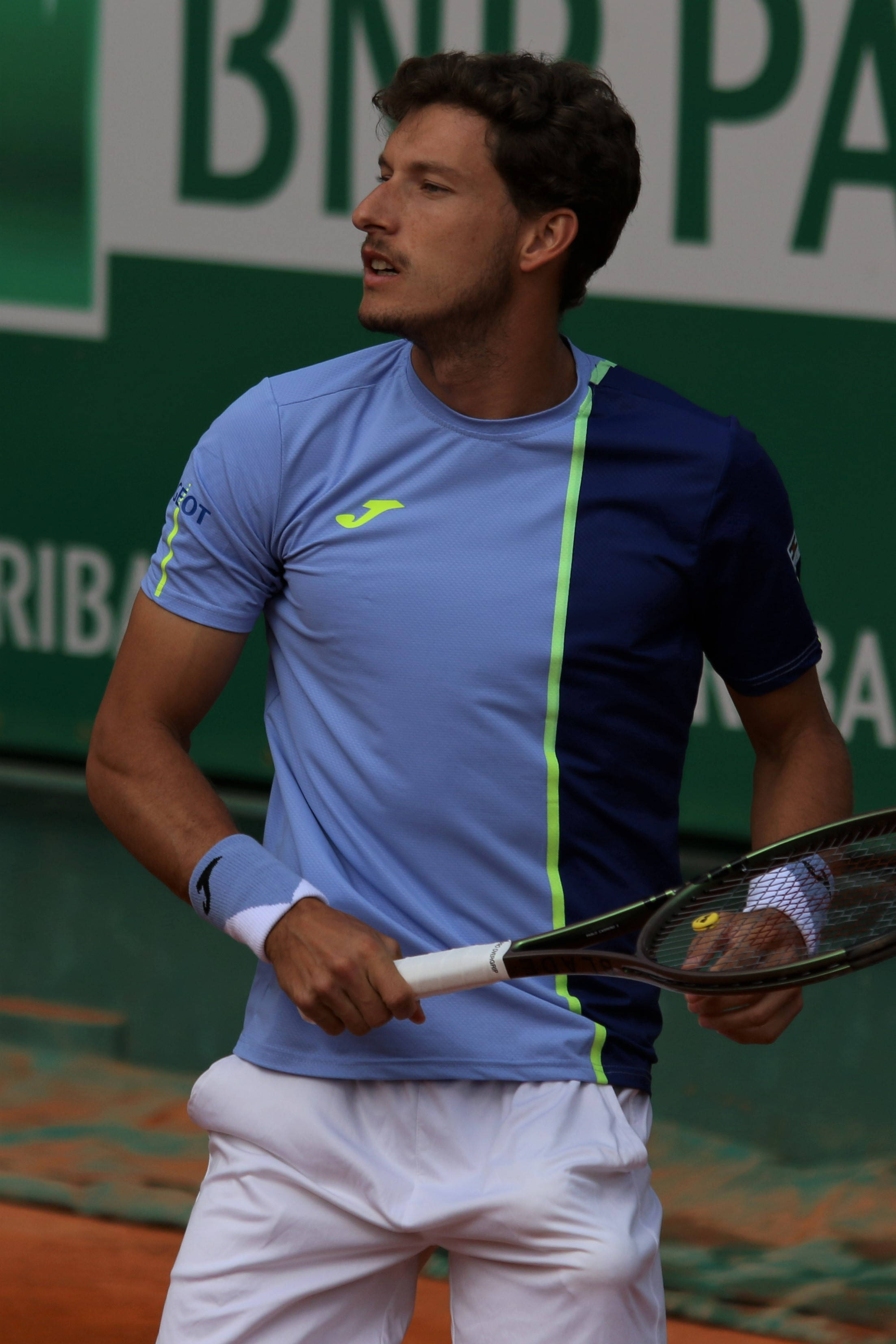 Pablo Carreno Busta, blue and navy shirt, racket, 2K Phone Wallpaper