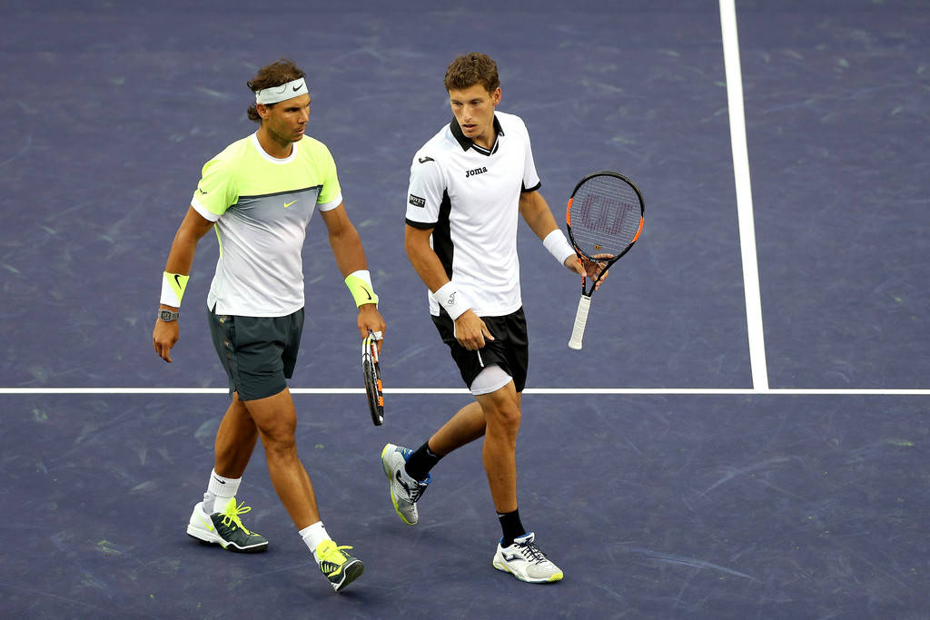 Pablo Carreno Busta, blue hard court, athletic gear, SD Desktop Wallpaper