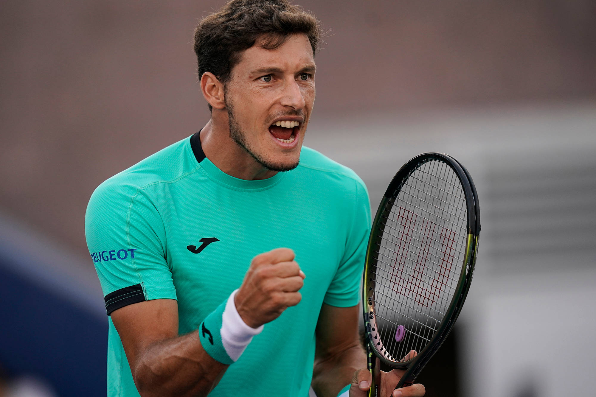 Pablo Carreno Busta, teal shirt, racket, Full HD Desktop Wallpaper