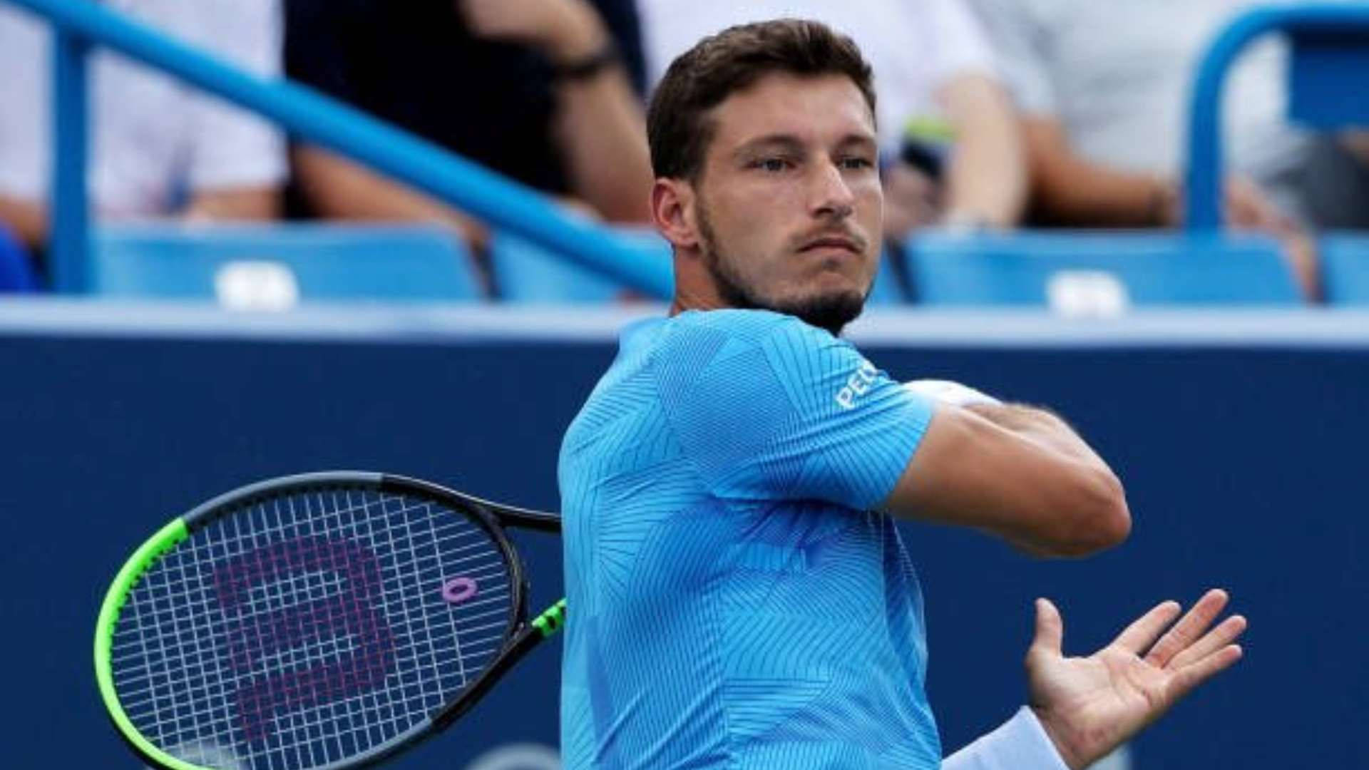 Pablo Carreno Busta, blue shirt, hard court, Full HD Desktop Wallpaper