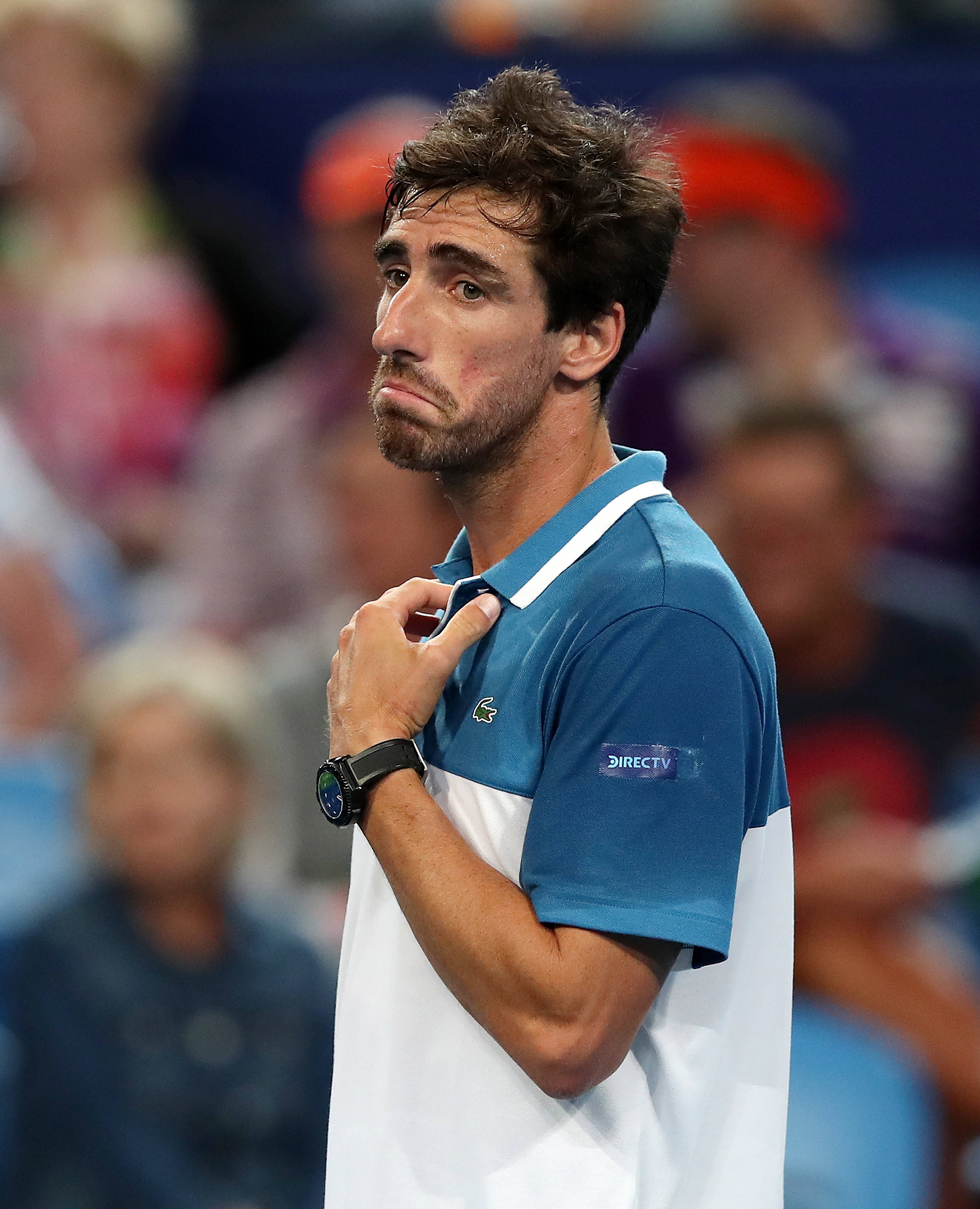 Pablo Cuevas, blue and white polo shirt, bright stadium lights, 4K Phone Wallpaper