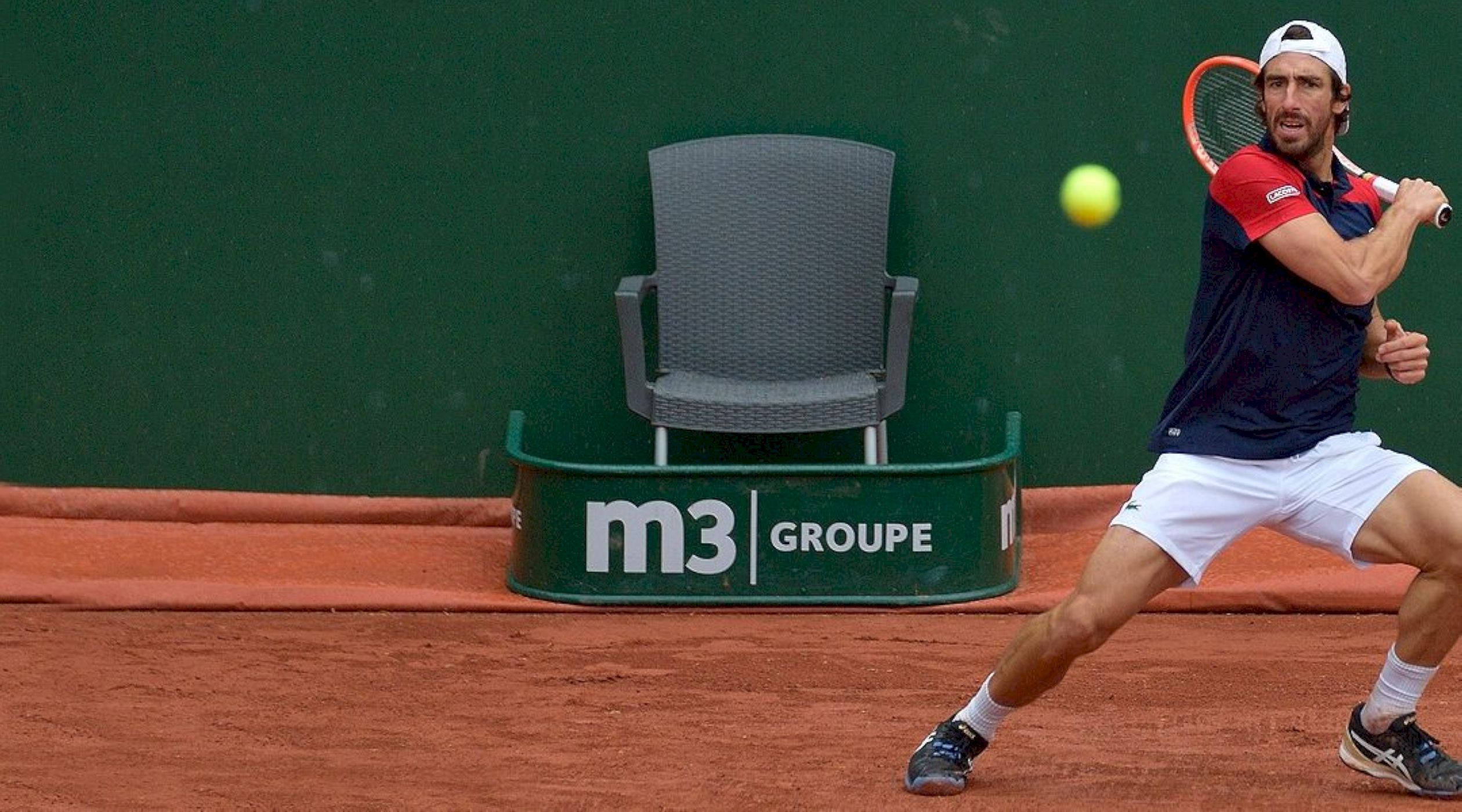 Pablo Cuevas, yellow ball, red clay court, Full HD Desktop Wallpaper
